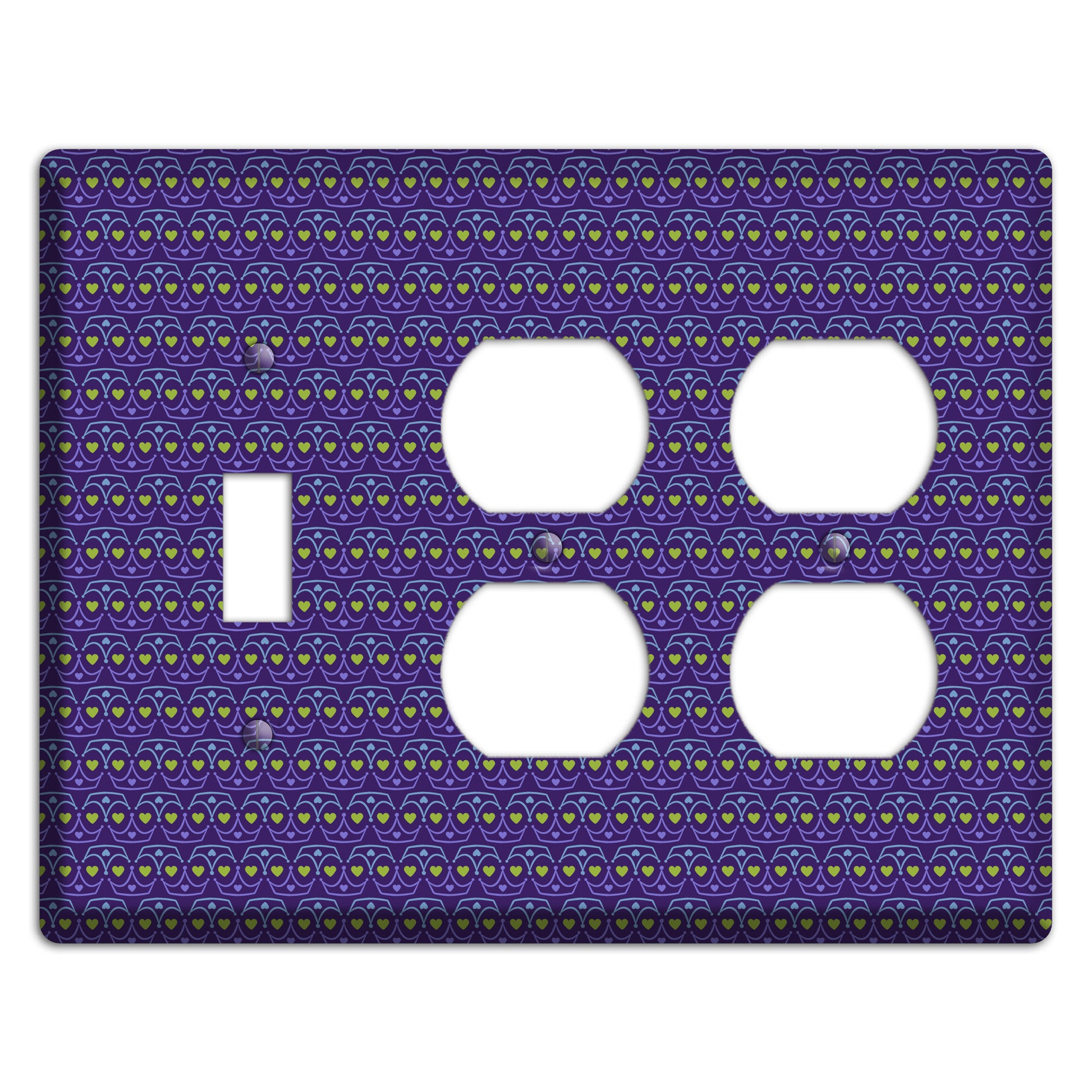 Purple Blue and Green Geometric Hearts Toggle / 2 Duplex Wallplate