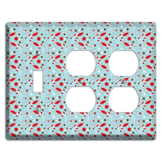 Dusty Blue with Red and Brown Retro Sprig Toggle / 2 Duplex Wallplate