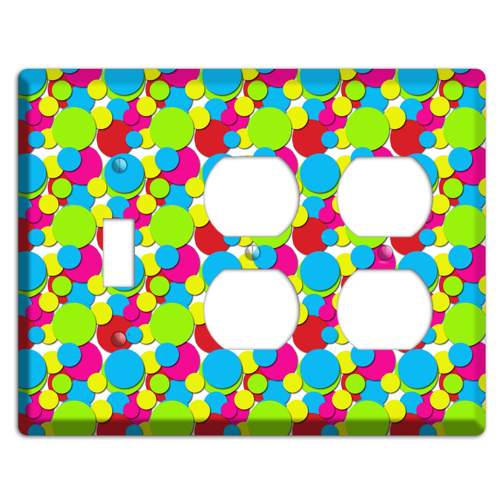 Turquoise Fuschia Lime Red Yellow Bubble Dots Toggle / 2 Duplex Wallplate