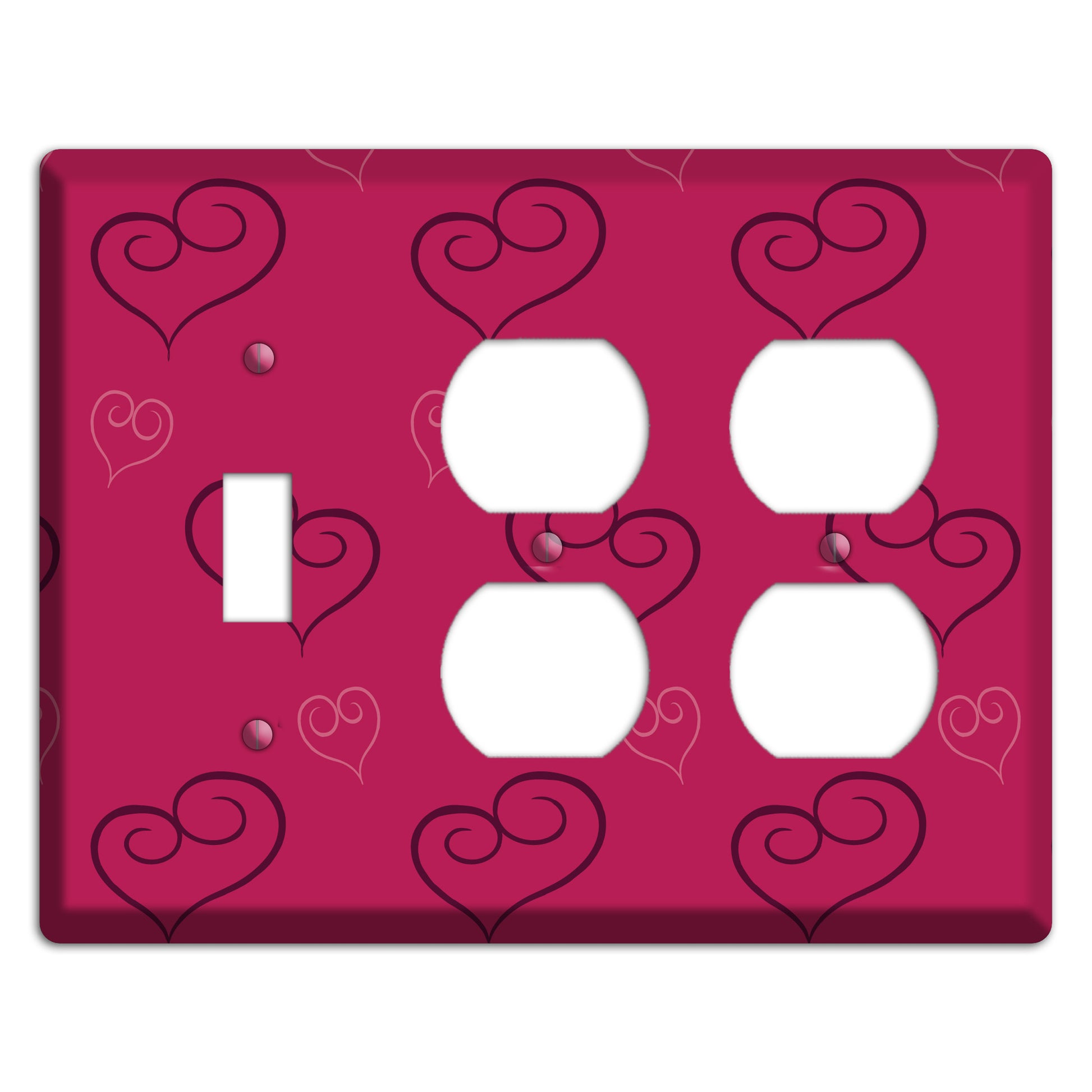 Fuschia Scroll Heart 2 Toggle / 2 Duplex Wallplate