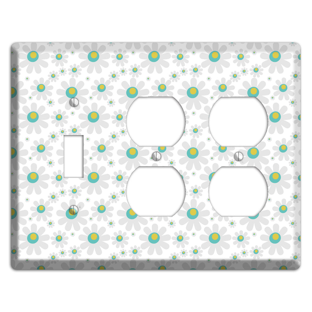 White and Green Flower Power Toggle / 2 Duplex Wallplate
