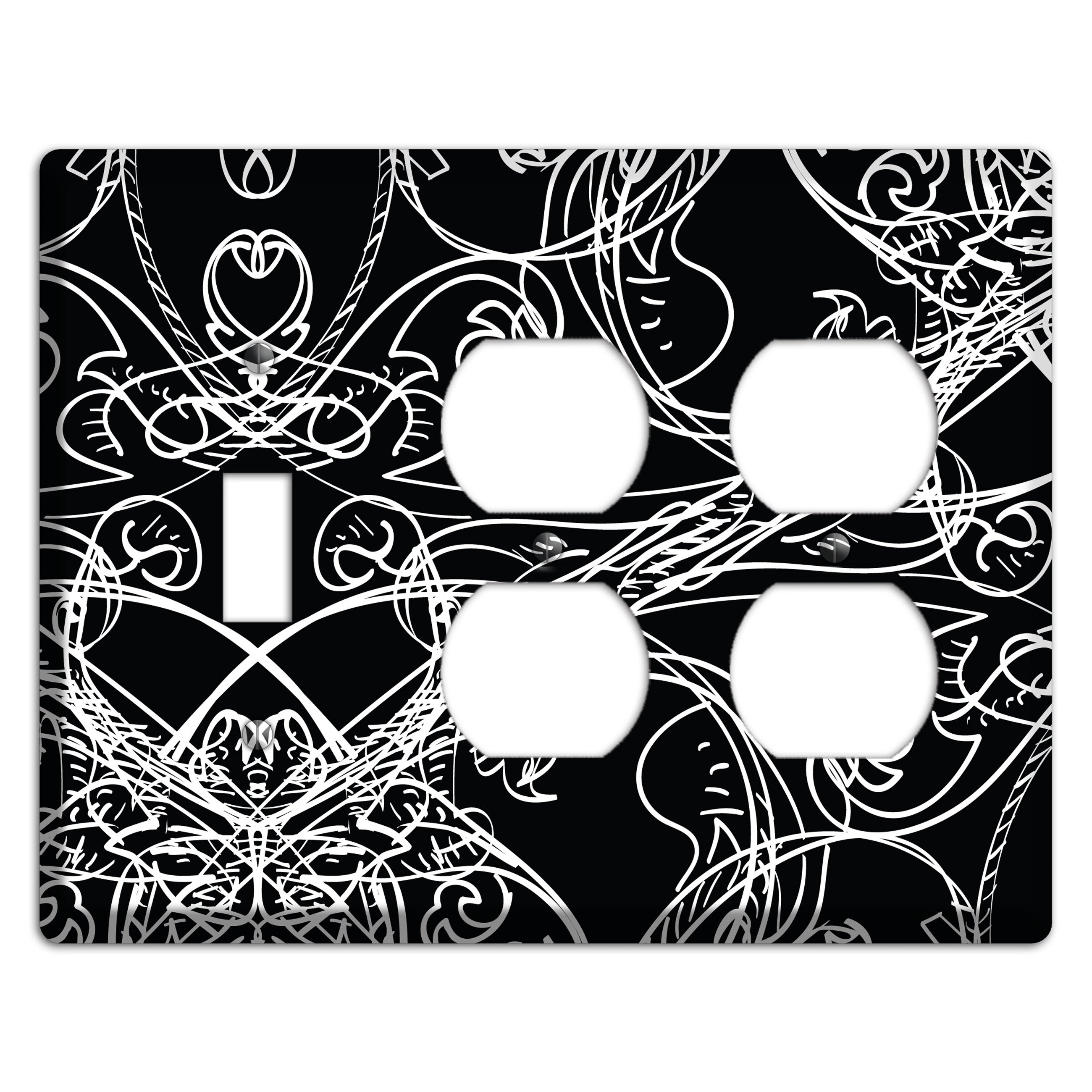 Black Deco Sketch Toggle / 2 Duplex Wallplate