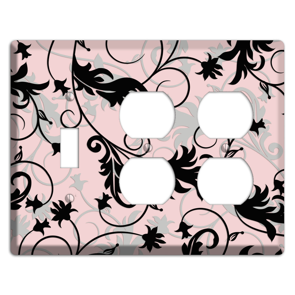 Dusty Pink Grey Black Victorian Sprig Toggle / 2 Duplex Wallplate