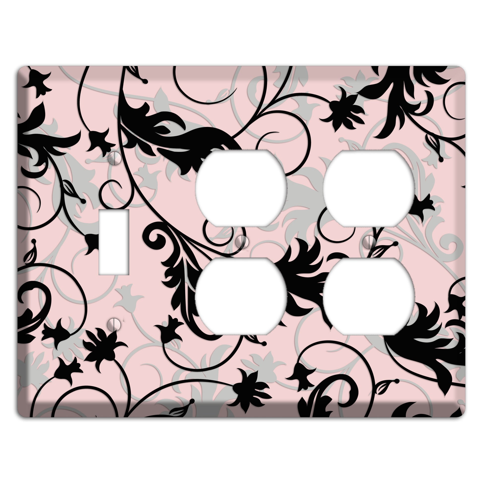 Dusty Pink Grey Black Victorian Sprig Toggle / 2 Duplex Wallplate