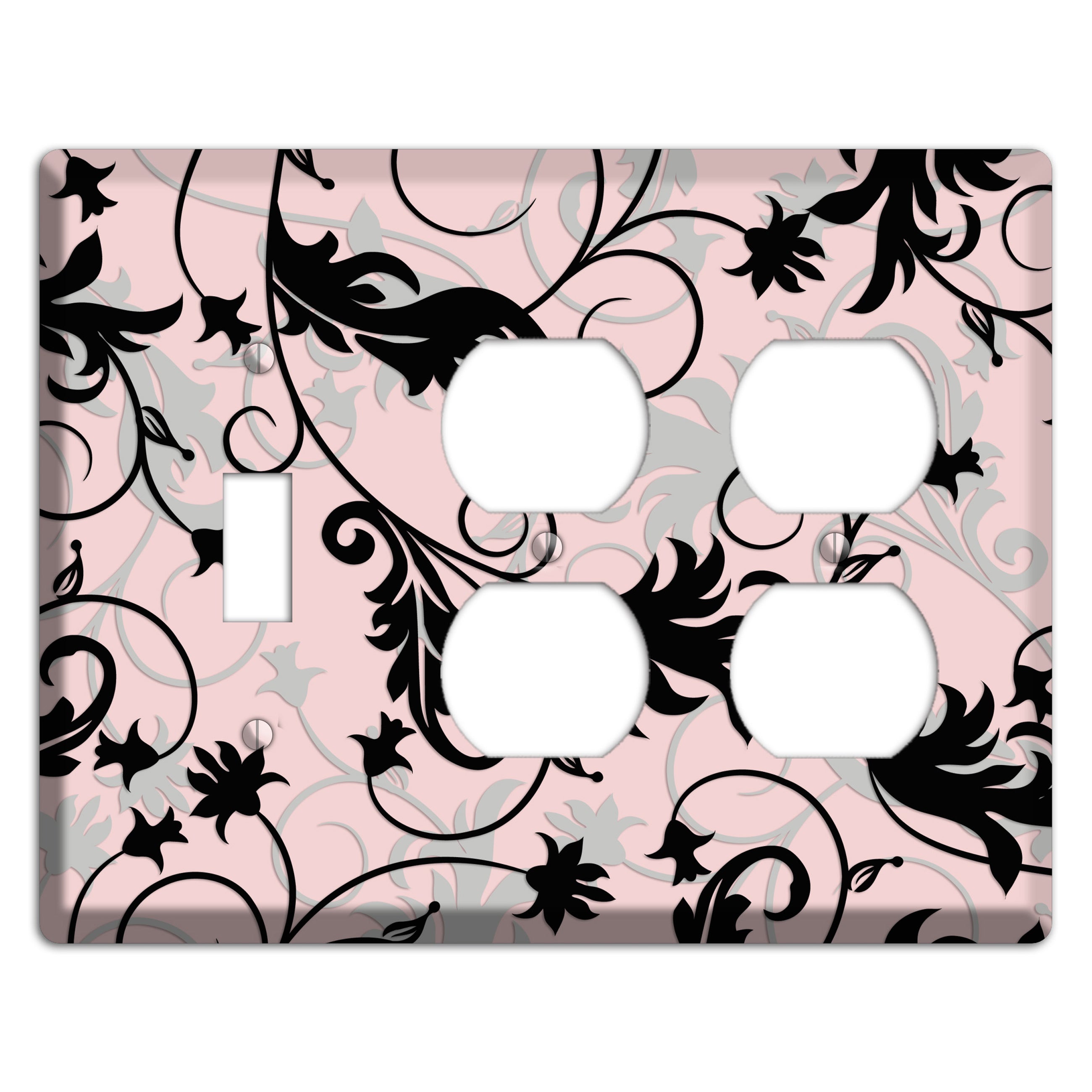 Dusty Pink Grey Black Victorian Sprig Toggle / 2 Duplex Wallplate