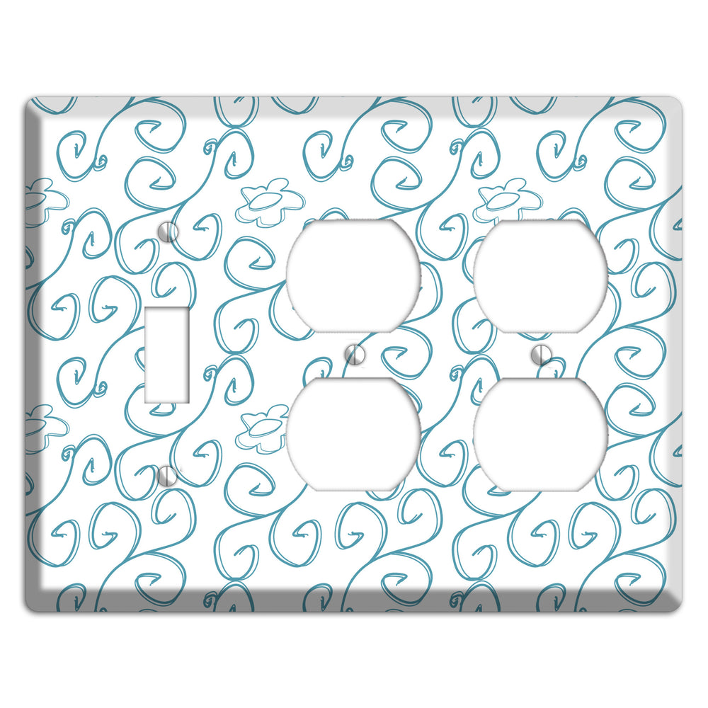 Blue Scroll Flower Contour Toggle / 2 Duplex Wallplate