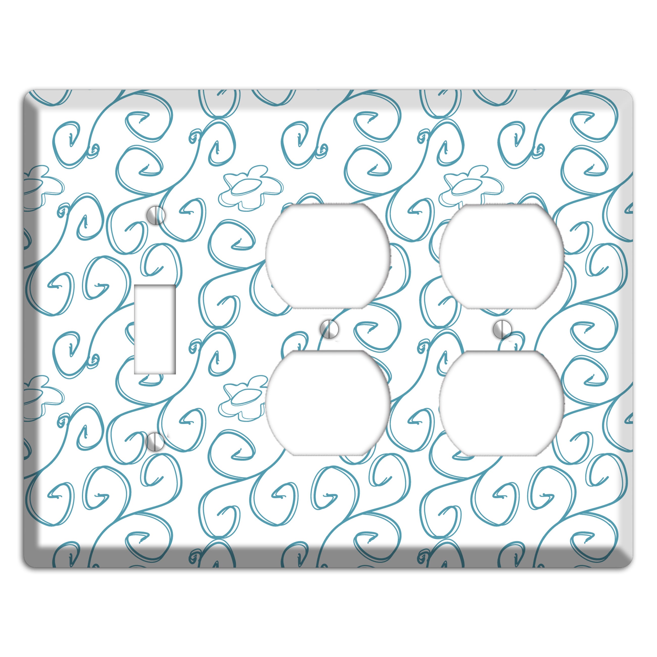 Blue Scroll Flower Contour Toggle / 2 Duplex Wallplate