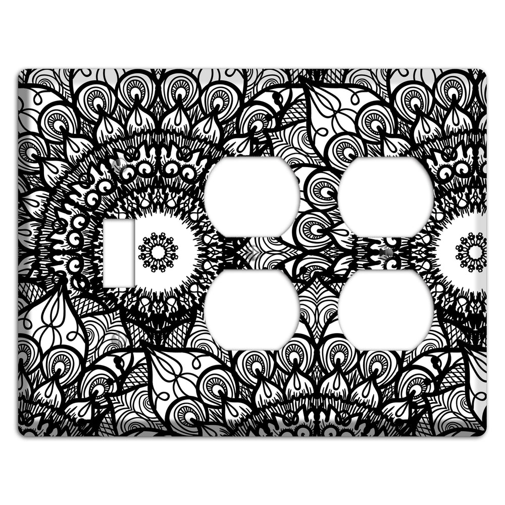 Mandala Black and White Style V Cover Plates Toggle / 2 Duplex Wallplate