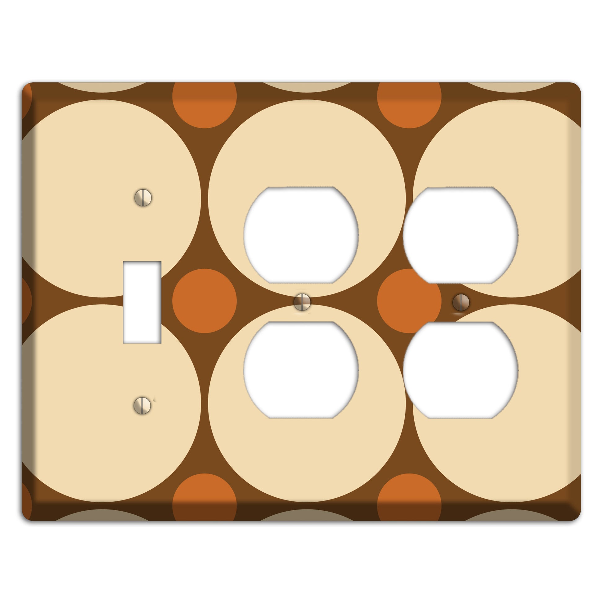 Brown with Beige and Umber Multi Tiled Large Dots Toggle / 2 Duplex Wallplate