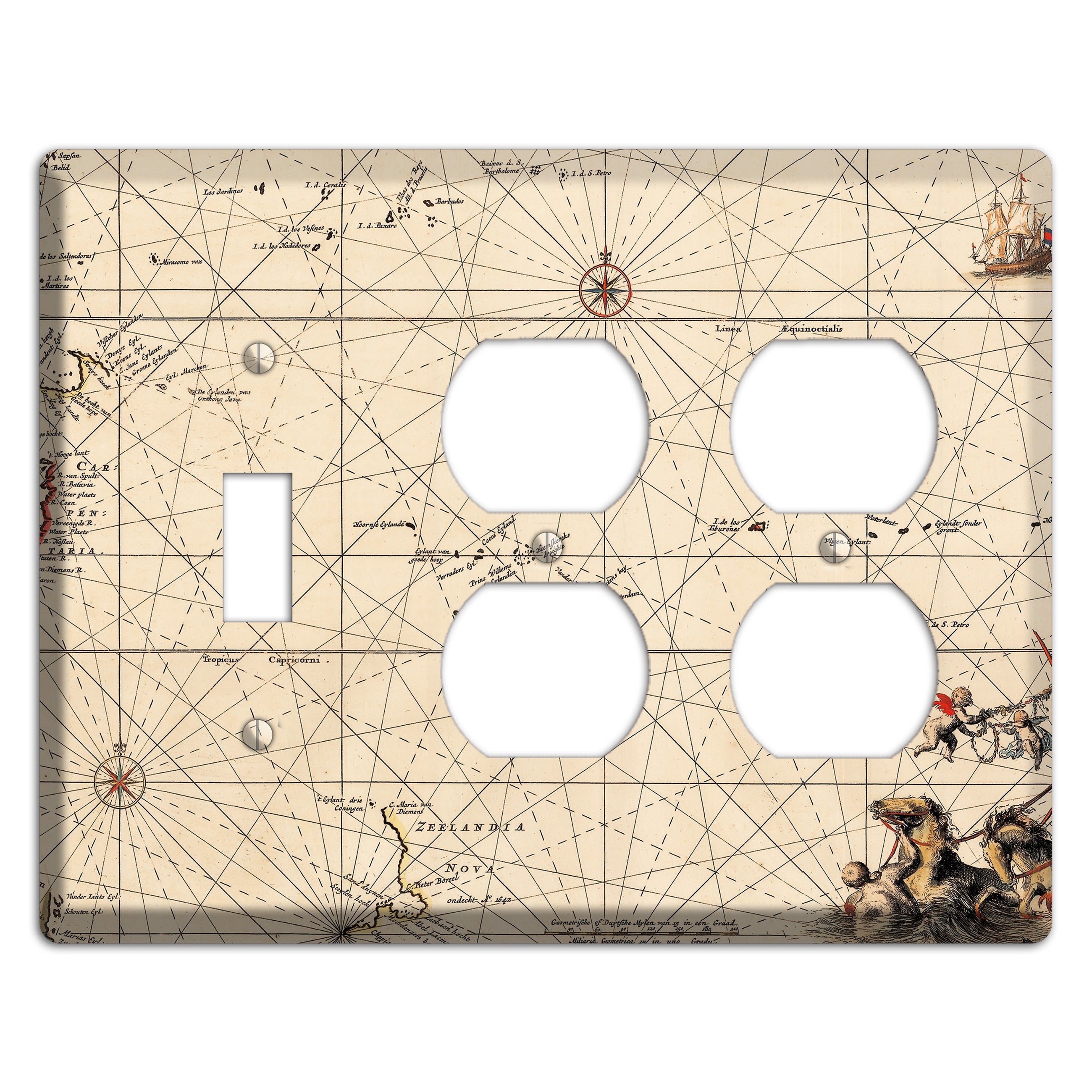 Map of New Zealand Toggle / 2 Duplex Wallplate