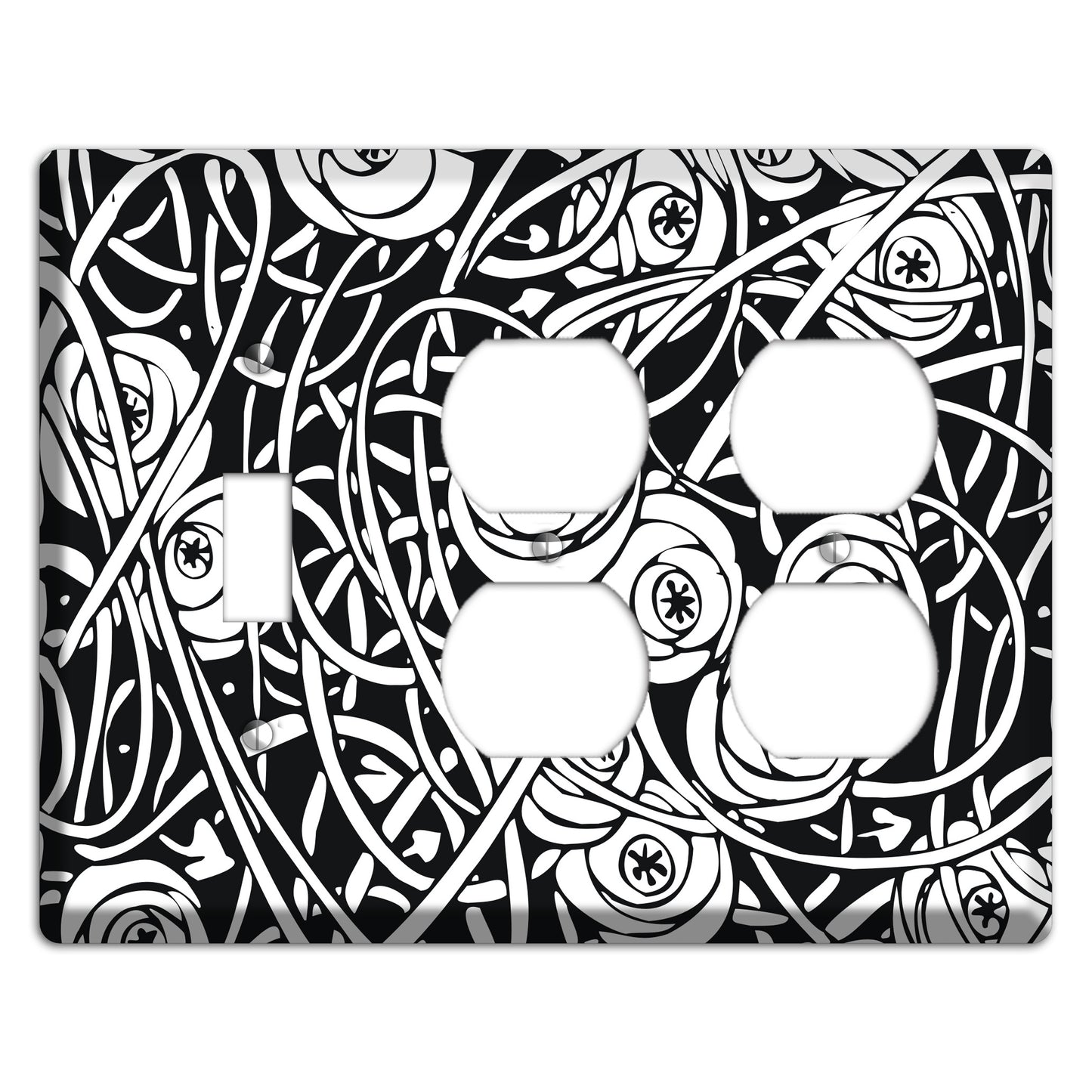Black and White Deco Floral Toggle / 2 Duplex Wallplate