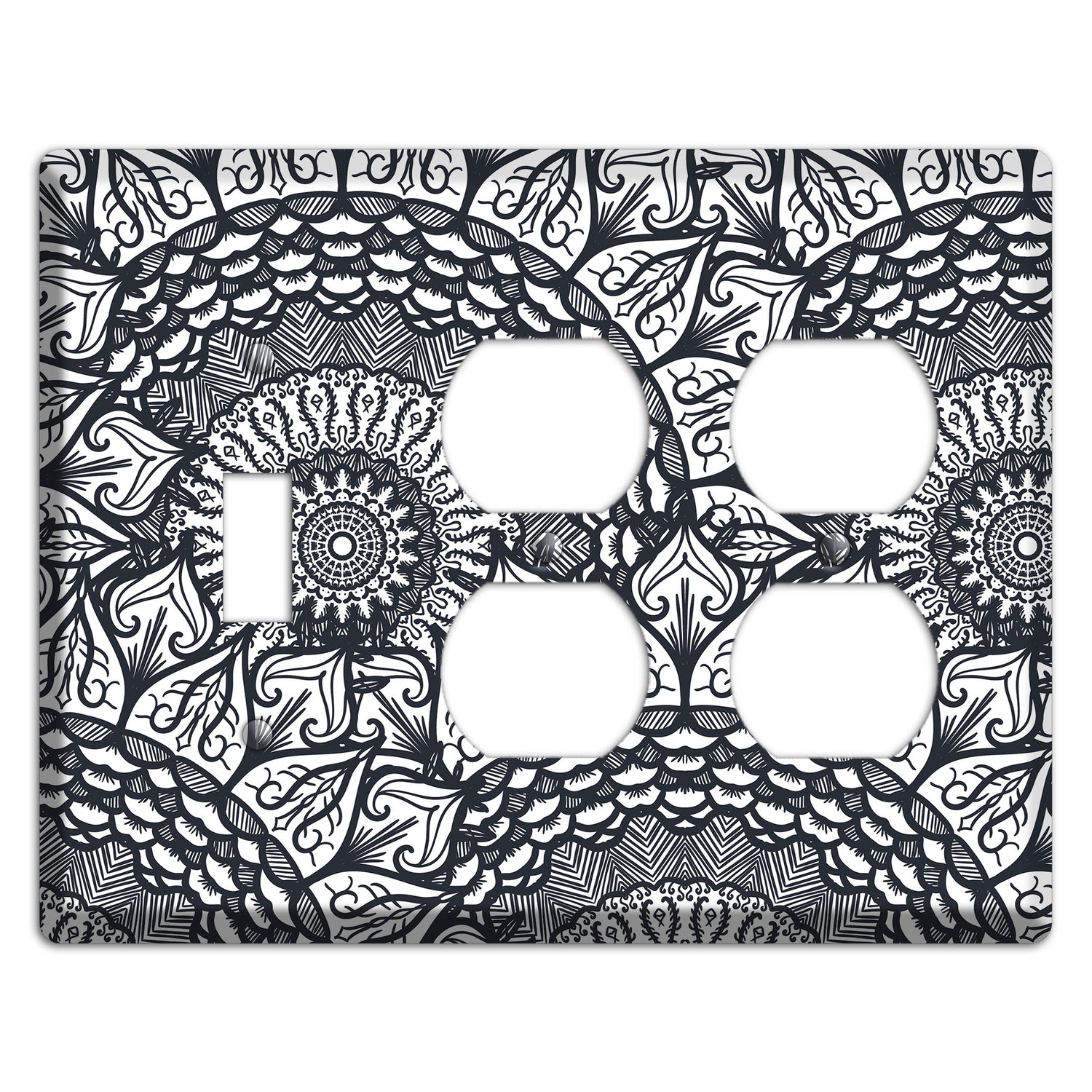 Mandala Black and White Style L Cover Plates Toggle / 2 Duplex Wallplate