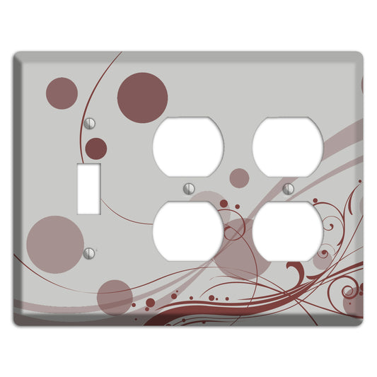 Grey with Maroon Dots and Swirls Toggle / 2 Duplex Wallplate