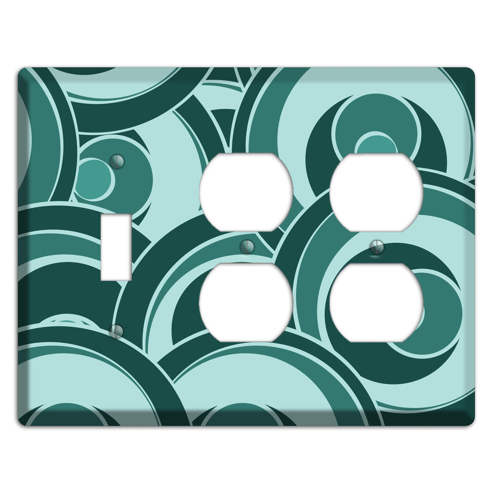 Blue-green Deco Circles Toggle / 2 Duplex Wallplate