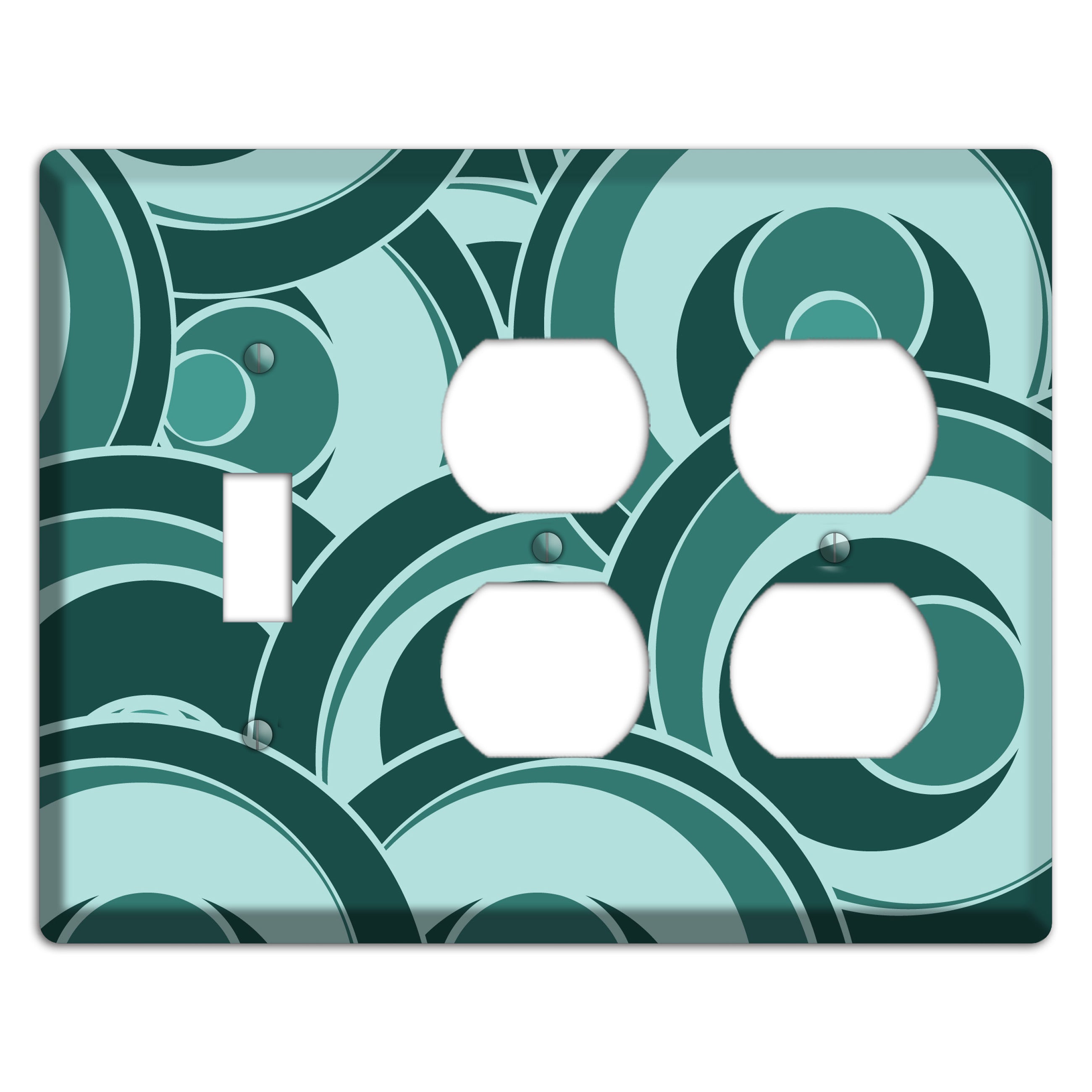 Blue-green Deco Circles Toggle / 2 Duplex Wallplate