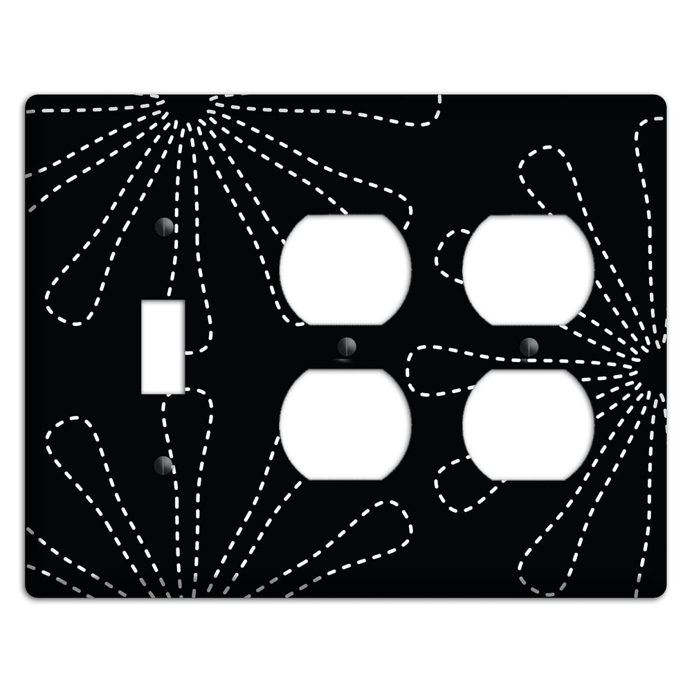 Black with White Retro Stipple Floral Contour Toggle / 2 Duplex Wallplate