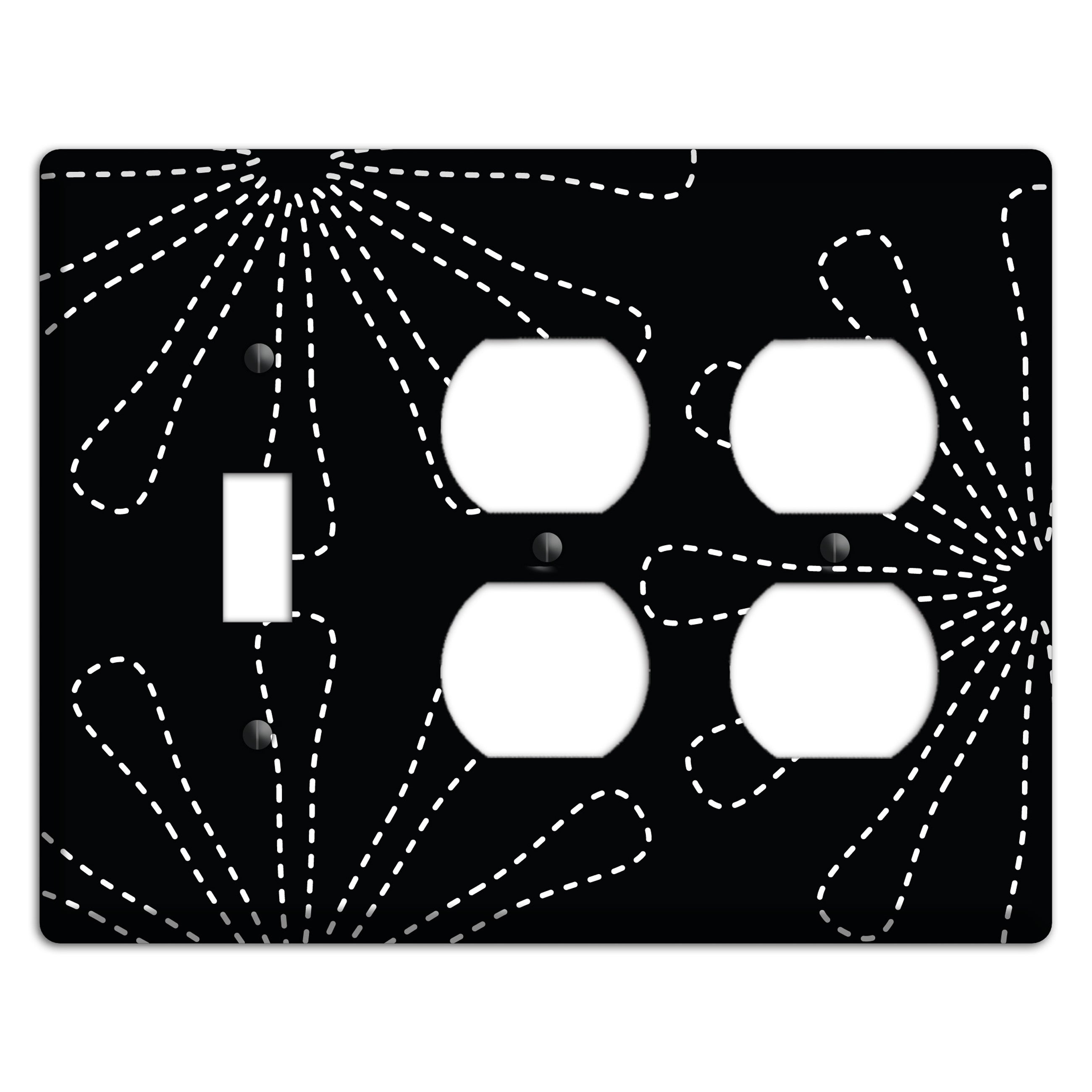Black with White Retro Stipple Floral Contour Toggle / 2 Duplex Wallplate