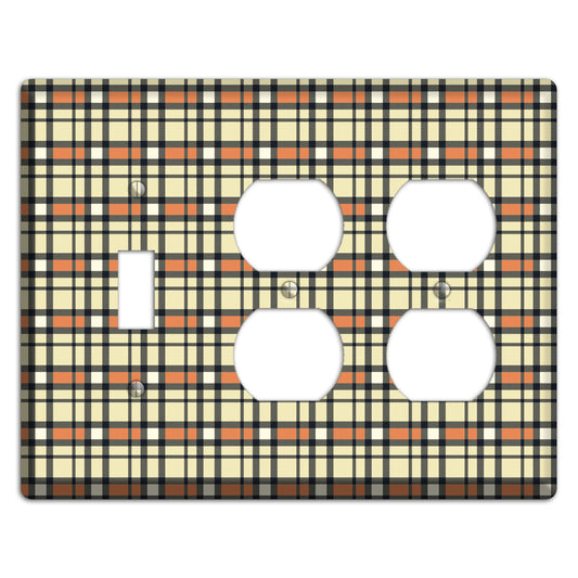 Beige and Brown Plaid Toggle / 2 Duplex Wallplate