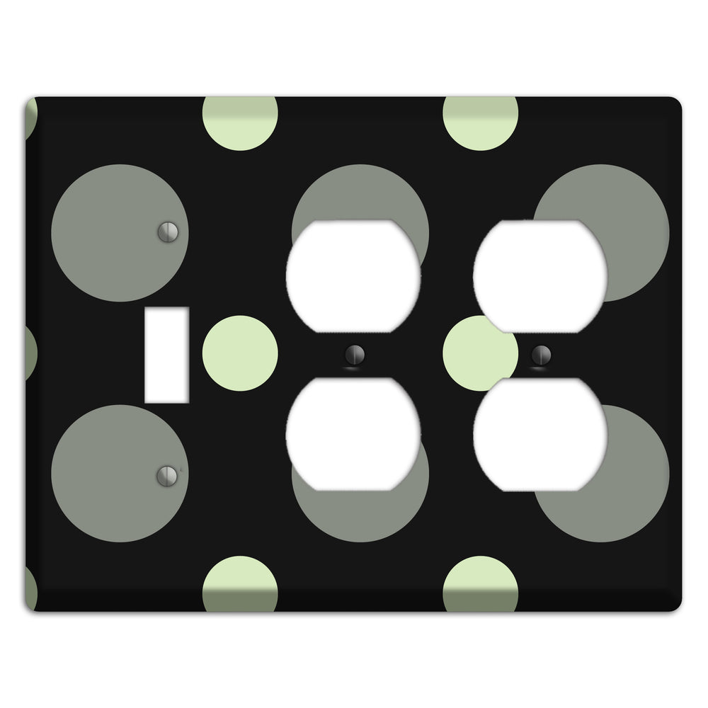 Black with Grey and Sage Multi Medium Polka Dots Toggle / 2 Duplex Wallplate