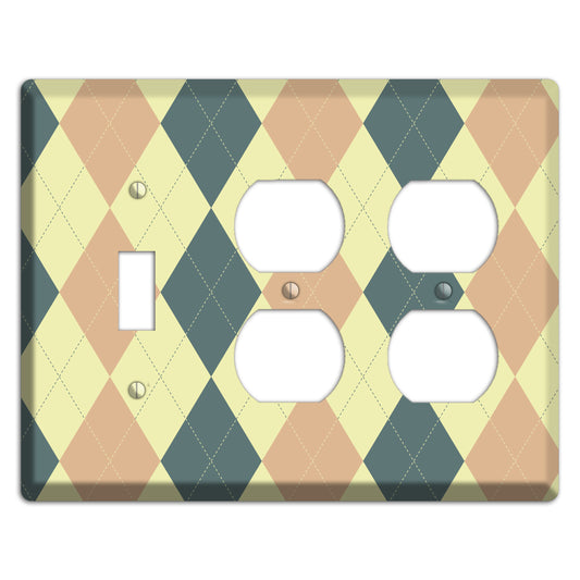 Yellow and Beige Argyle Toggle / 2 Duplex Wallplate