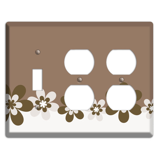 Brown Hippie Flowers Toggle / 2 Duplex Wallplate