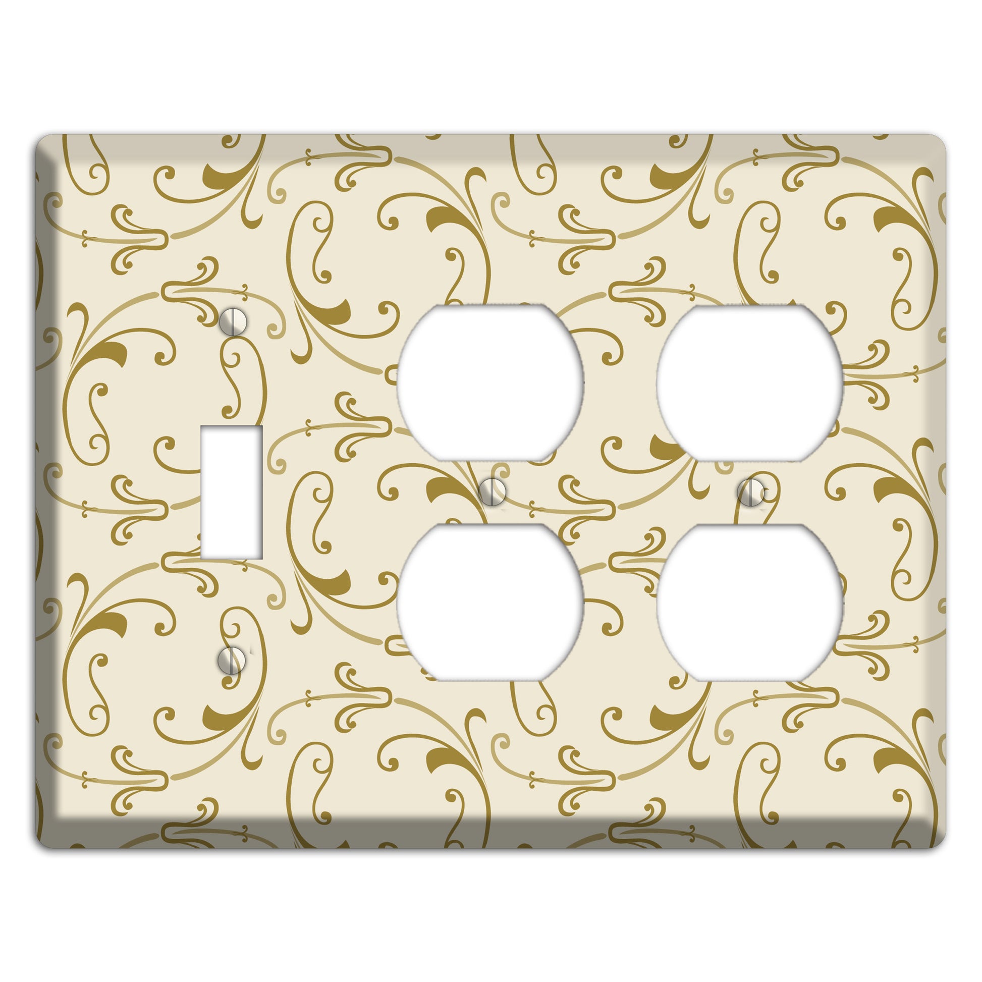 Off White with Gold Victorian Sprig Toggle / 2 Duplex Wallplate