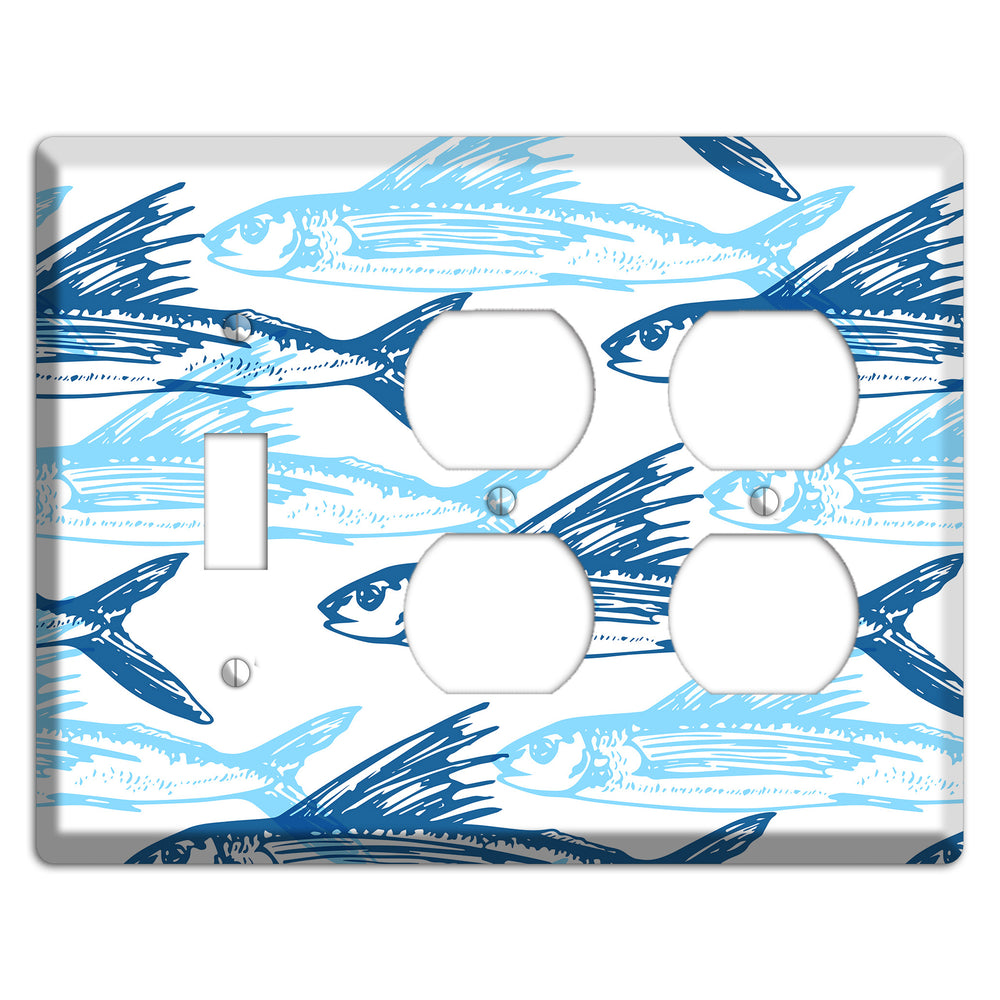 Multi-Blue Fish Toggle / 2 Duplex Wallplate