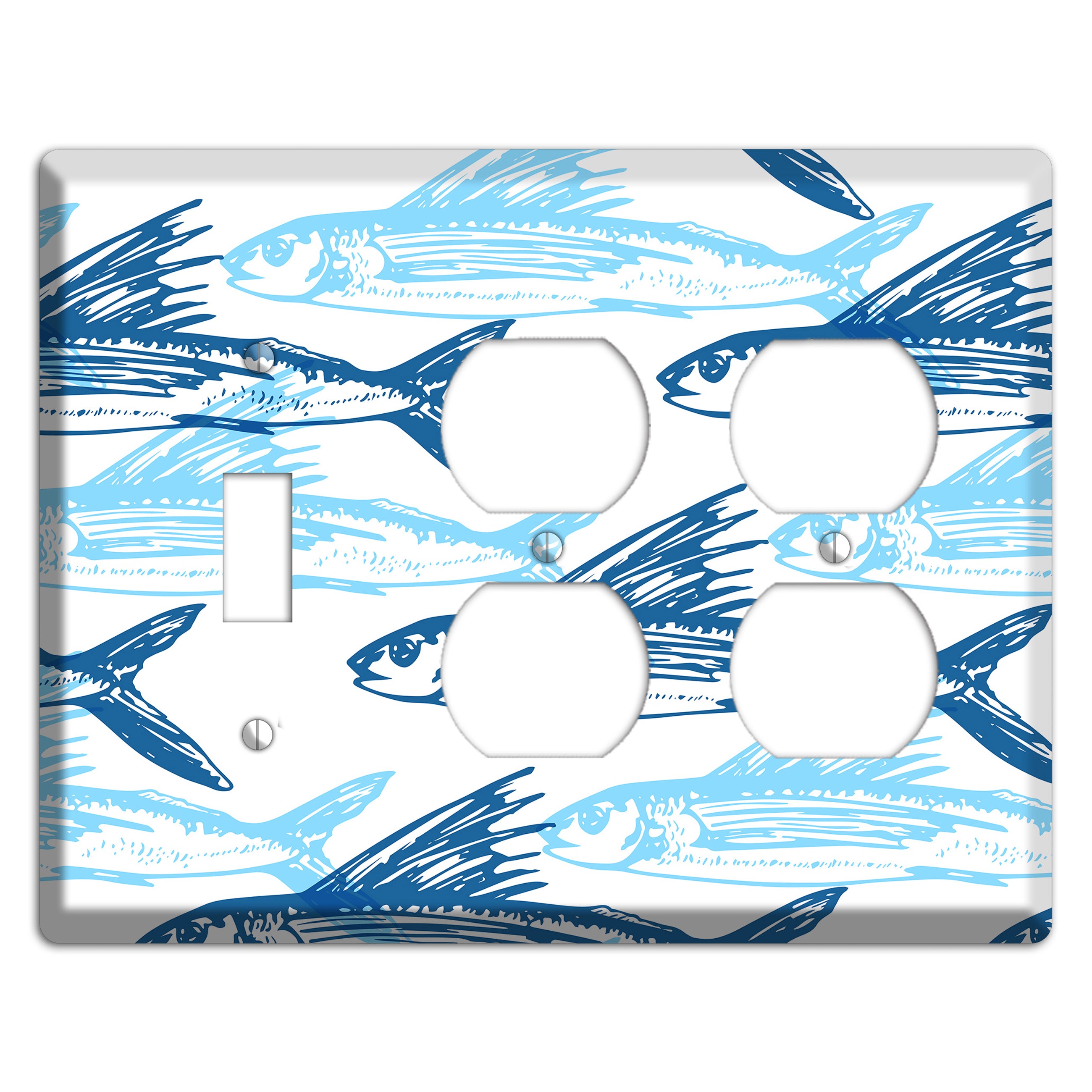 Multi-Blue Fish Toggle / 2 Duplex Wallplate
