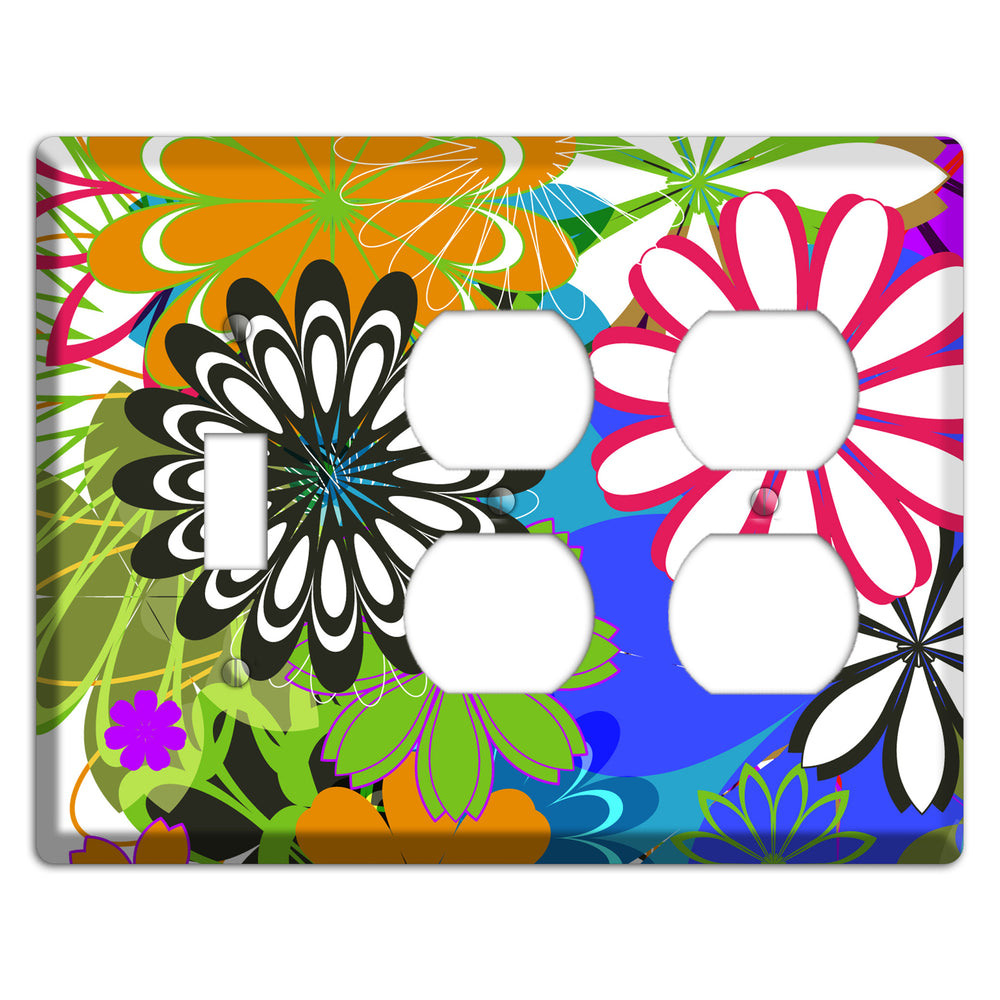Multi Retro Flowers Toggle / 2 Duplex Wallplate