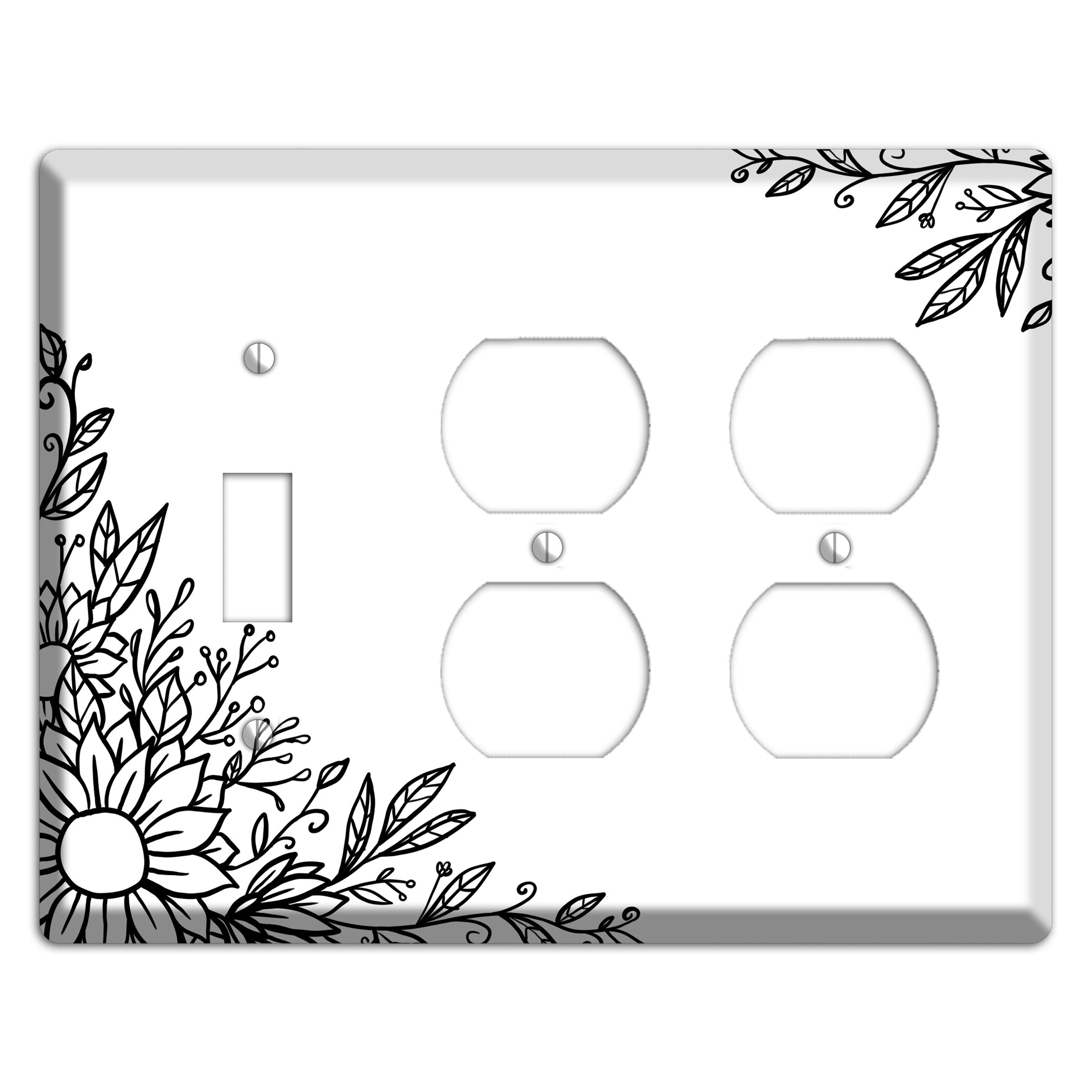 Hand-Drawn Floral 6 Toggle / 2 Duplex Wallplate