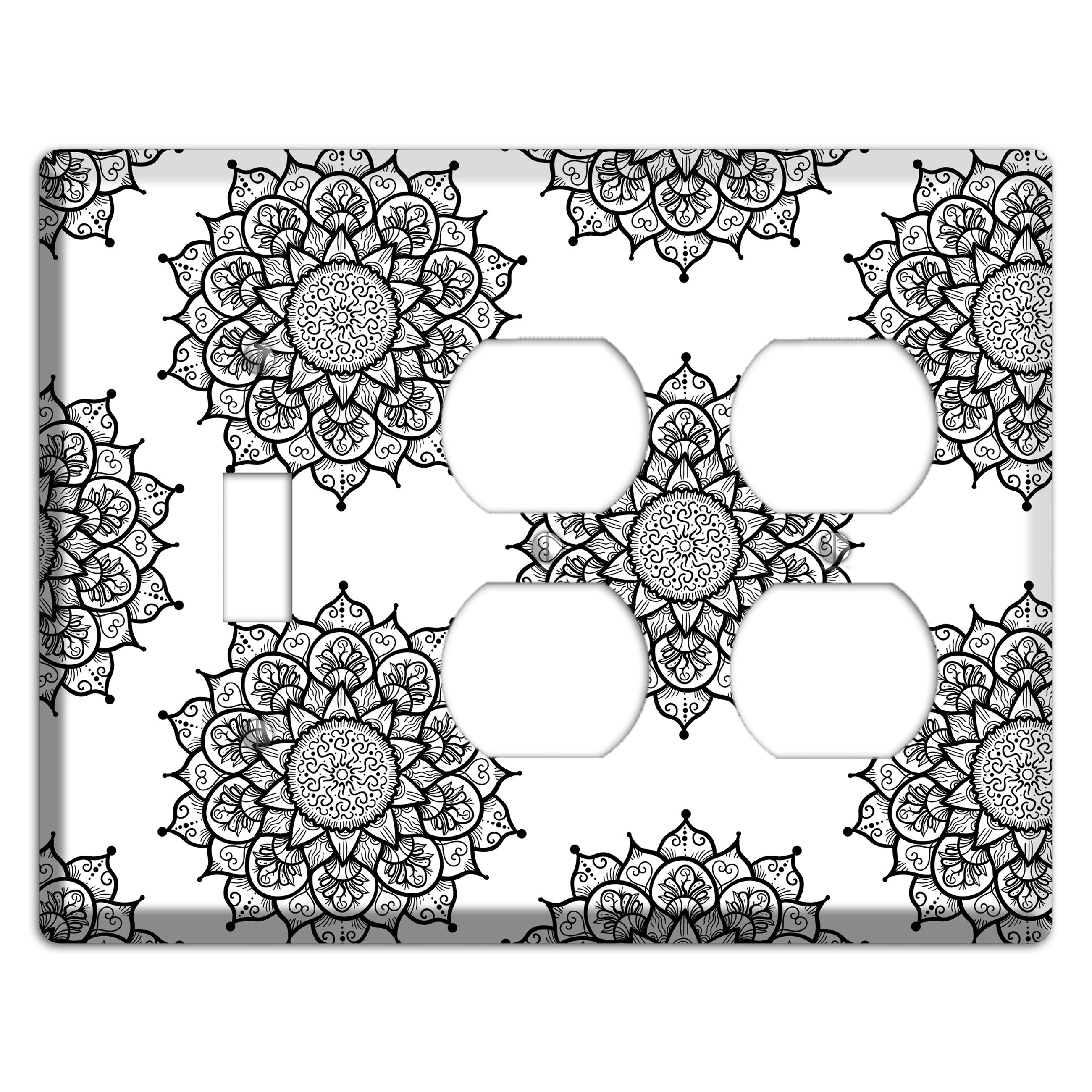 Mandala Black and White Style S Cover Plates Toggle / 2 Duplex Wallplate