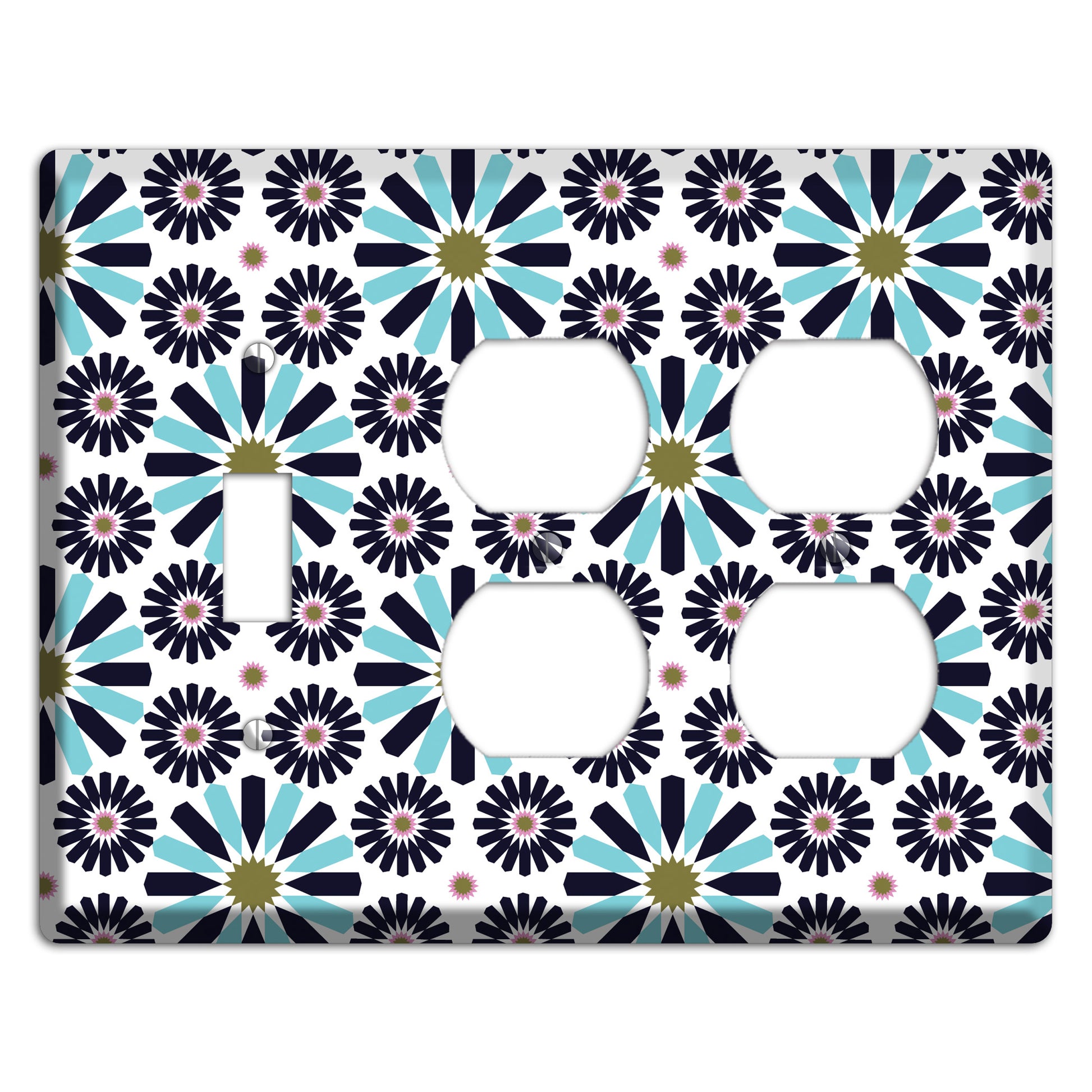 Dusty Blue and Olive Scandinavian Floral Toggle / 2 Duplex Wallplate