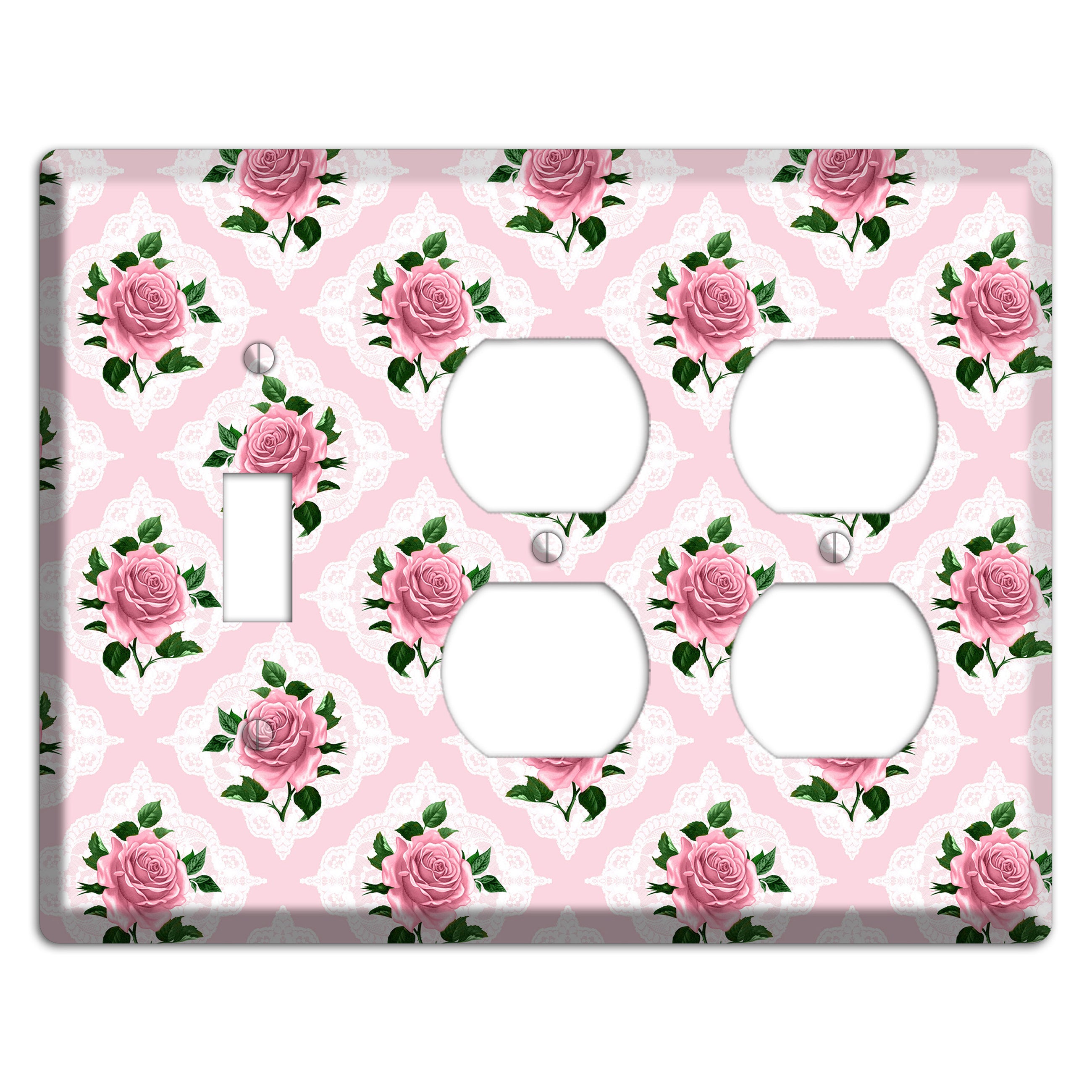 Pink Rose Doily Toggle / 2 Duplex Wallplate