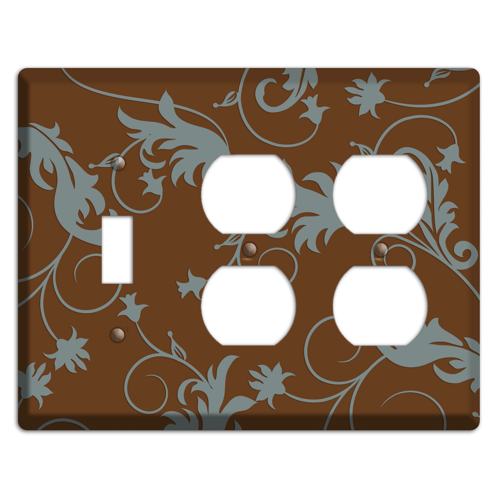 Brown and Grey Victorian Sprig Toggle / 2 Duplex Wallplate