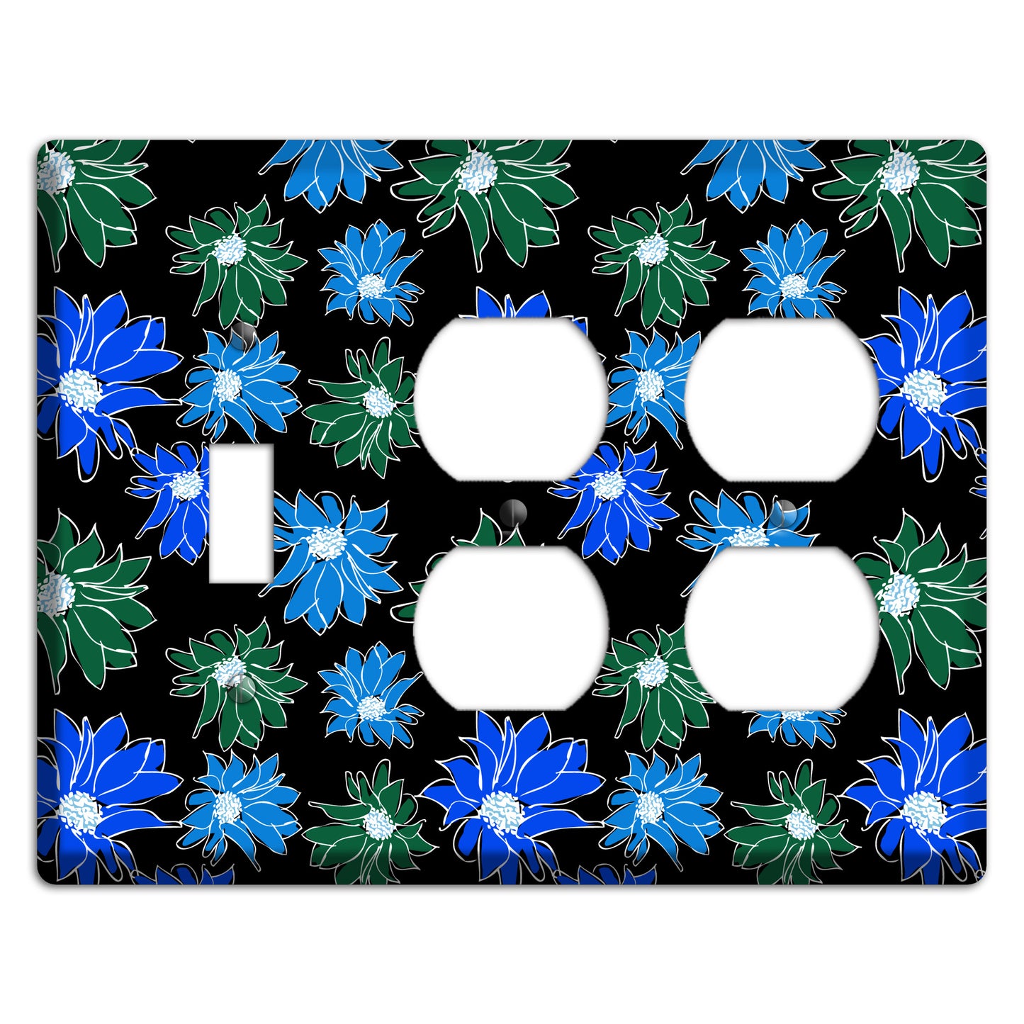 Blue and Green Flowers Toggle / 2 Duplex Wallplate