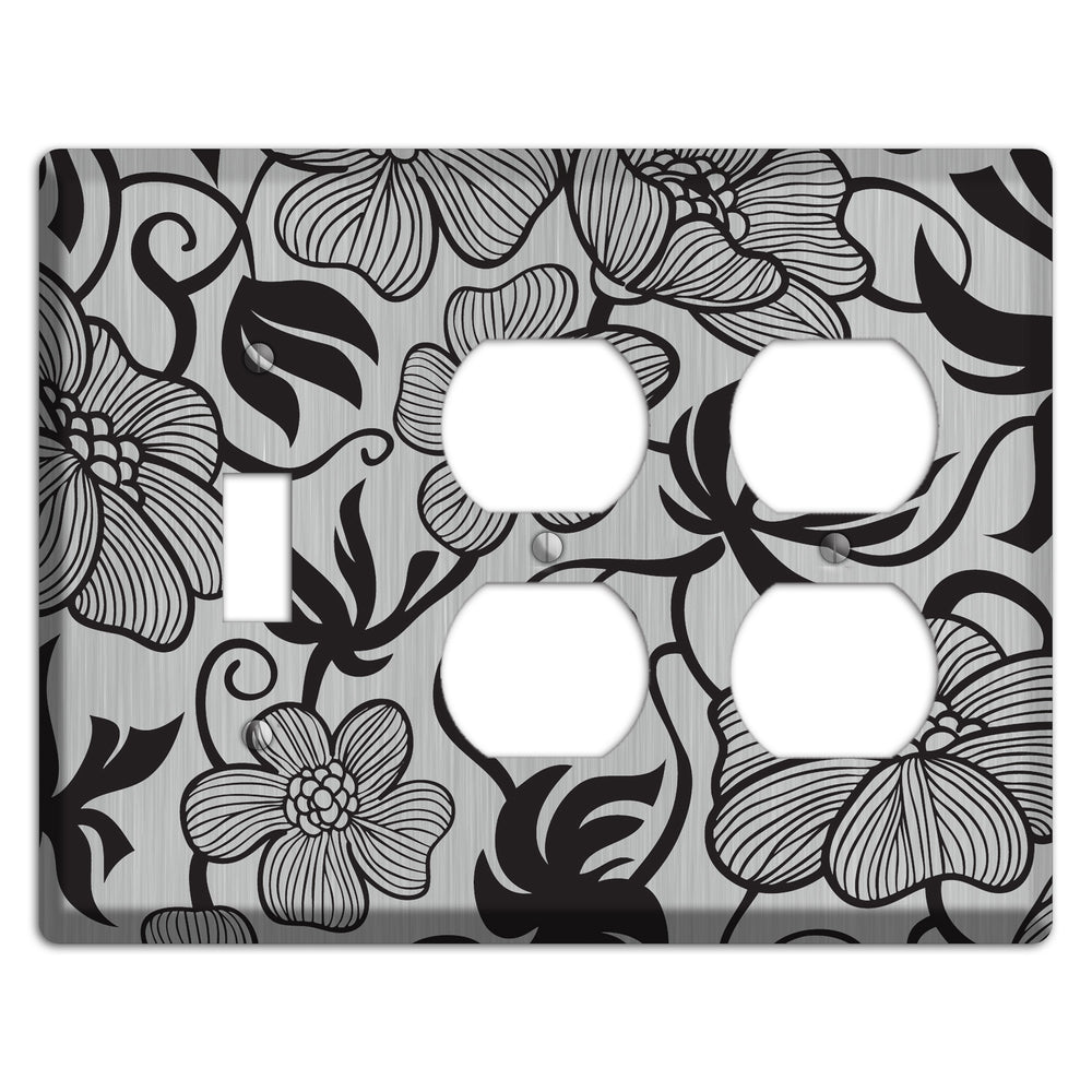 Stainless Steel with Black Tropical Toggle / 2 Duplex Wallplate