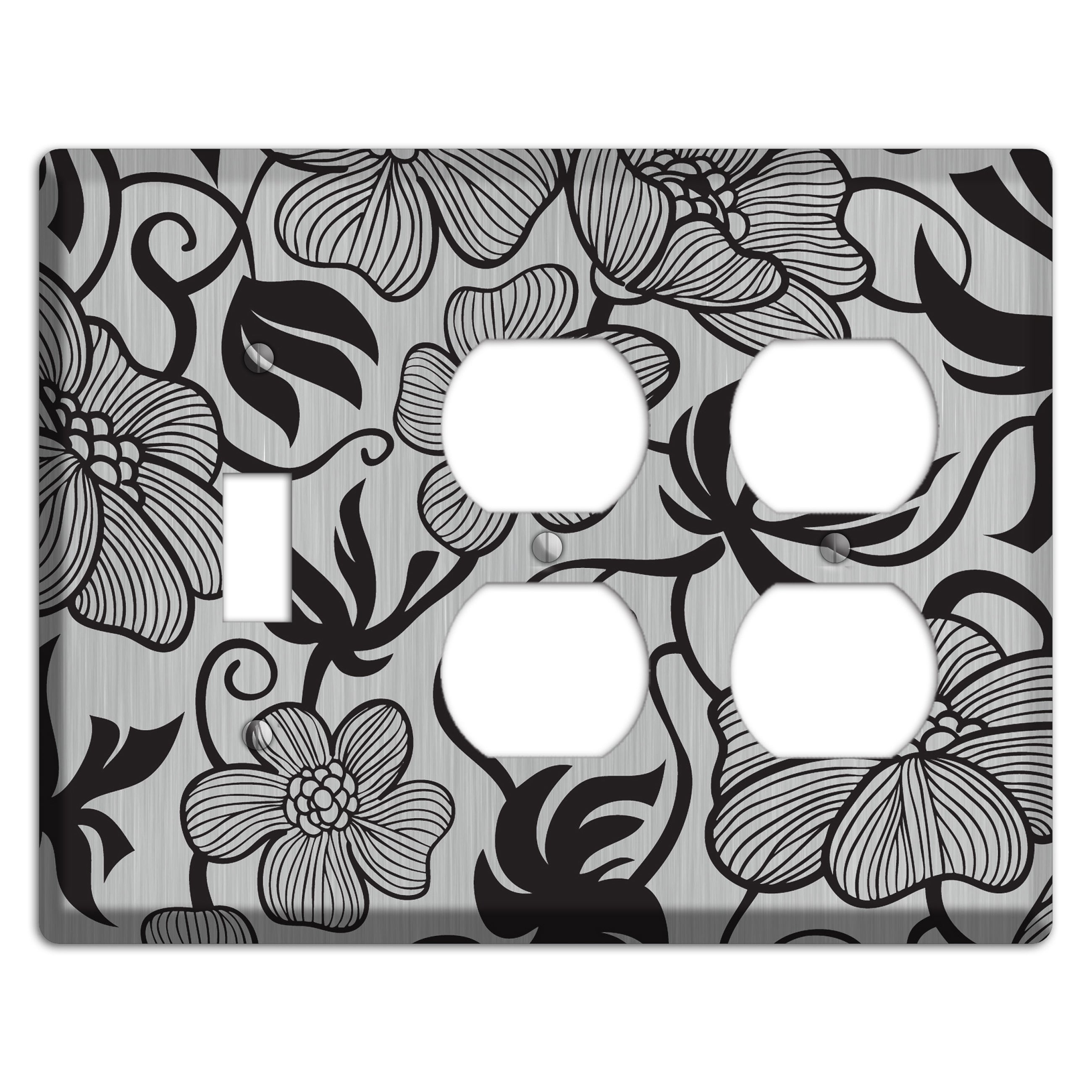Stainless with Black Tropical Toggle / 2 Duplex Wallplate