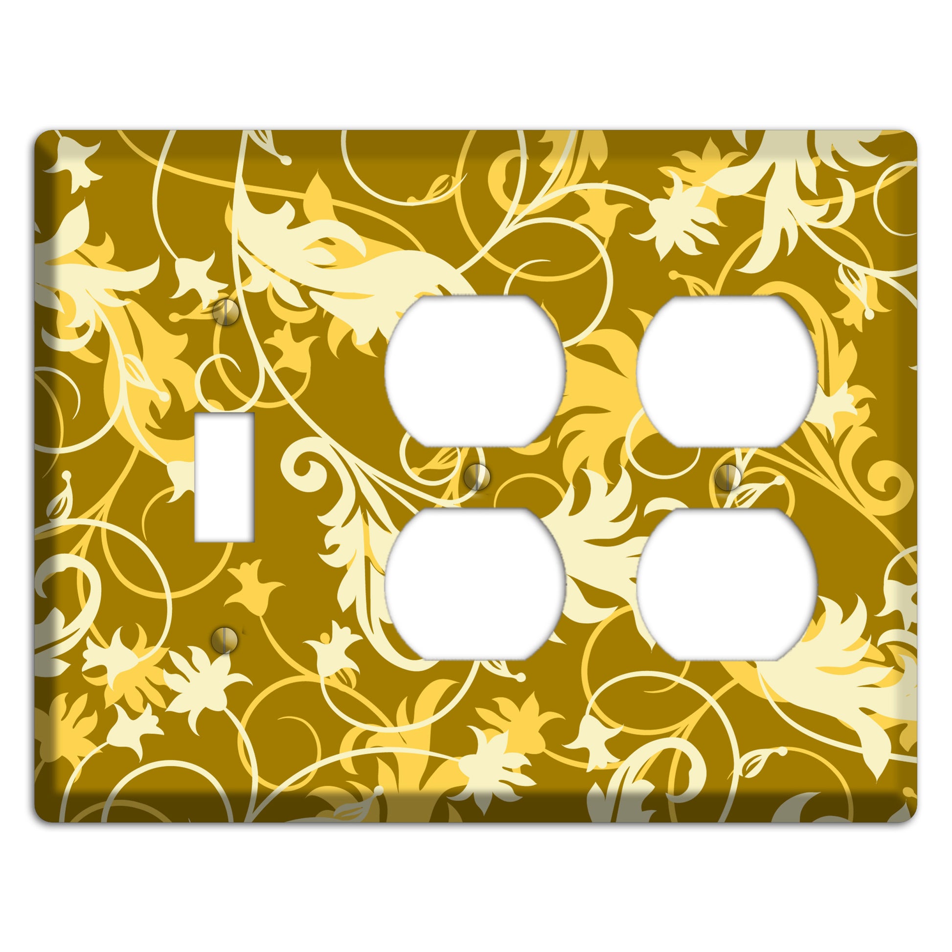 Brown and Tan Victorian Sprig Toggle / 2 Duplex Wallplate