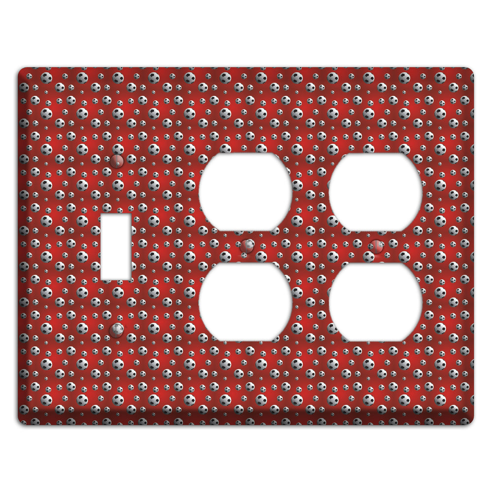 Red with Soccer Balls Toggle / 2 Duplex Wallplate