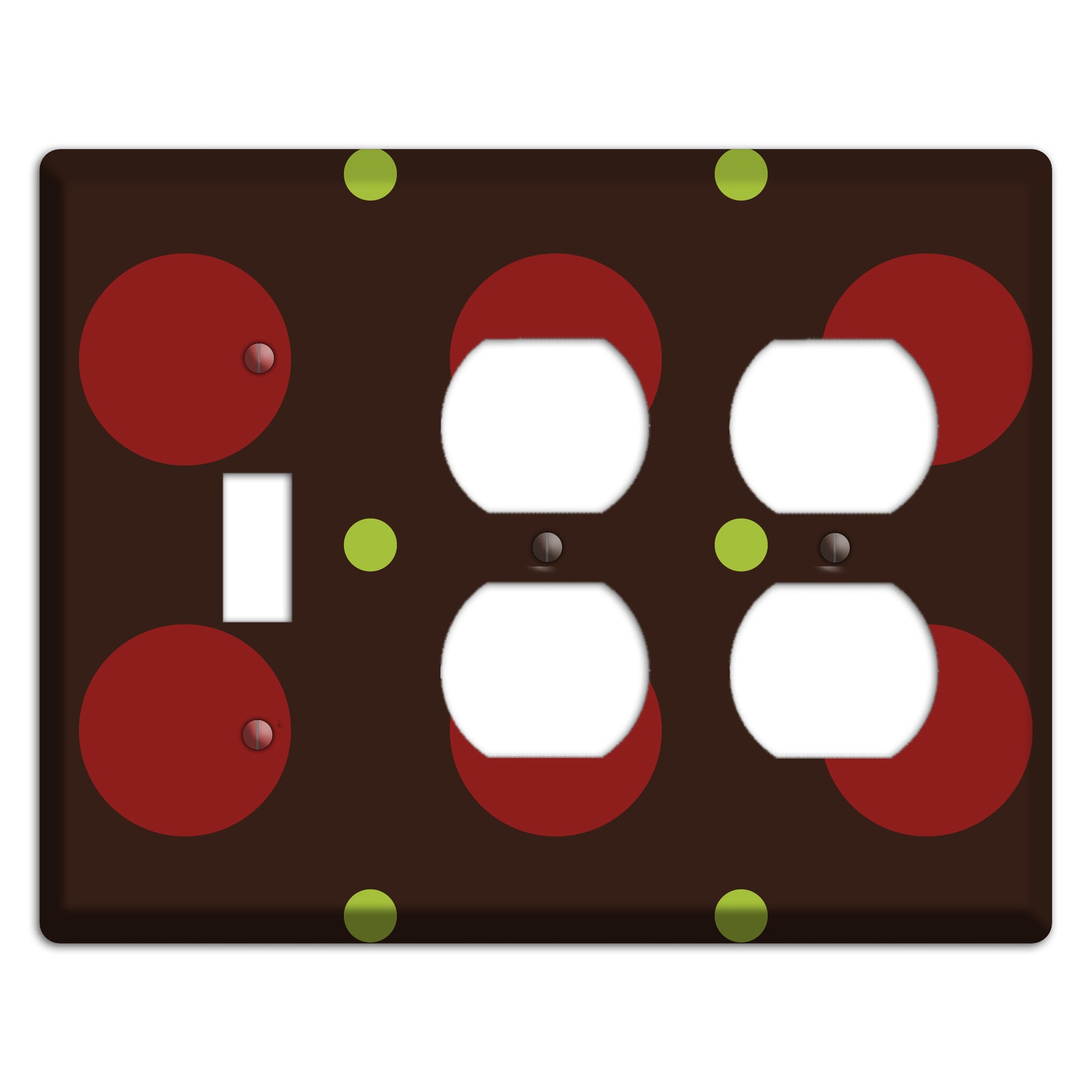 Brown with Red and Green Multi Medium Polka Dots Toggle / 2 Duplex Wallplate