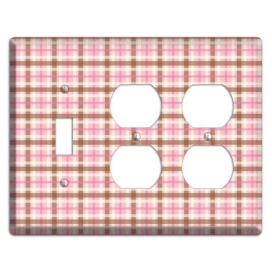 Pink and Brown Plaid Toggle / 2 Duplex Wallplate