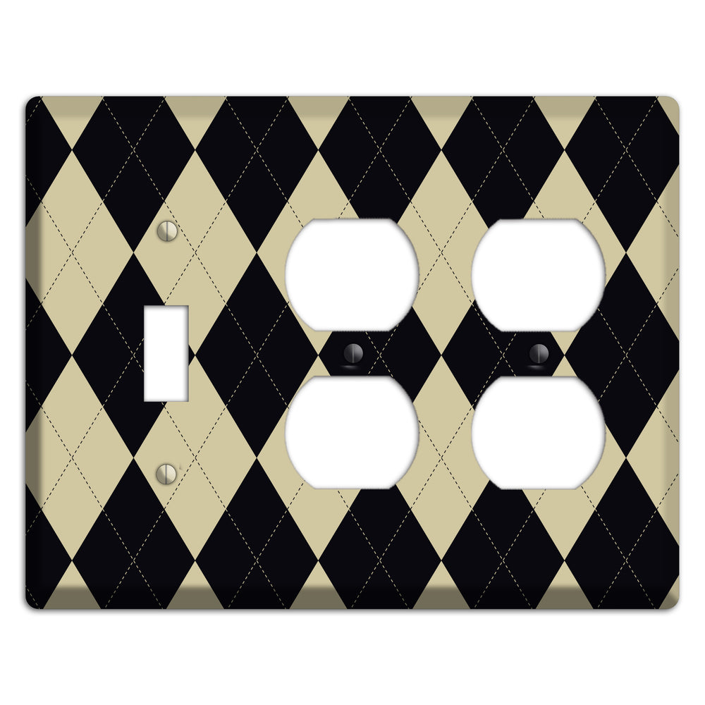Tan and Black Argyle Toggle / 2 Duplex Wallplate