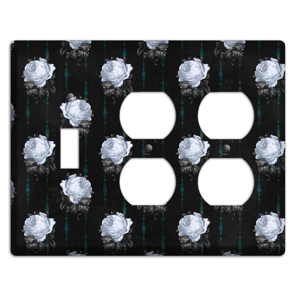 Dramatic Floral Black Toggle / 2 Duplex Wallplate