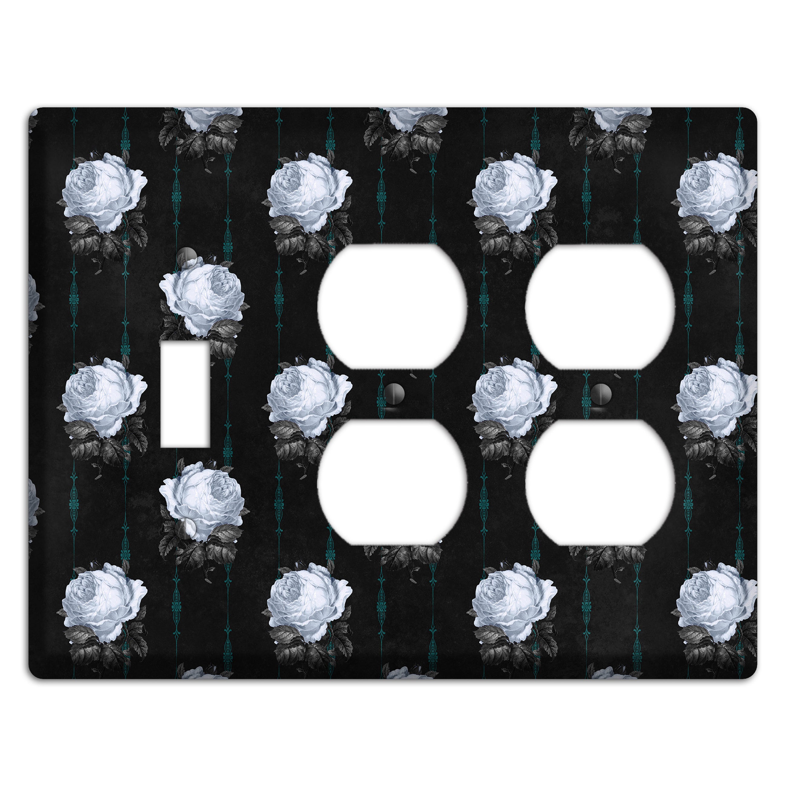 Dramatic Floral Black Toggle / 2 Duplex Wallplate