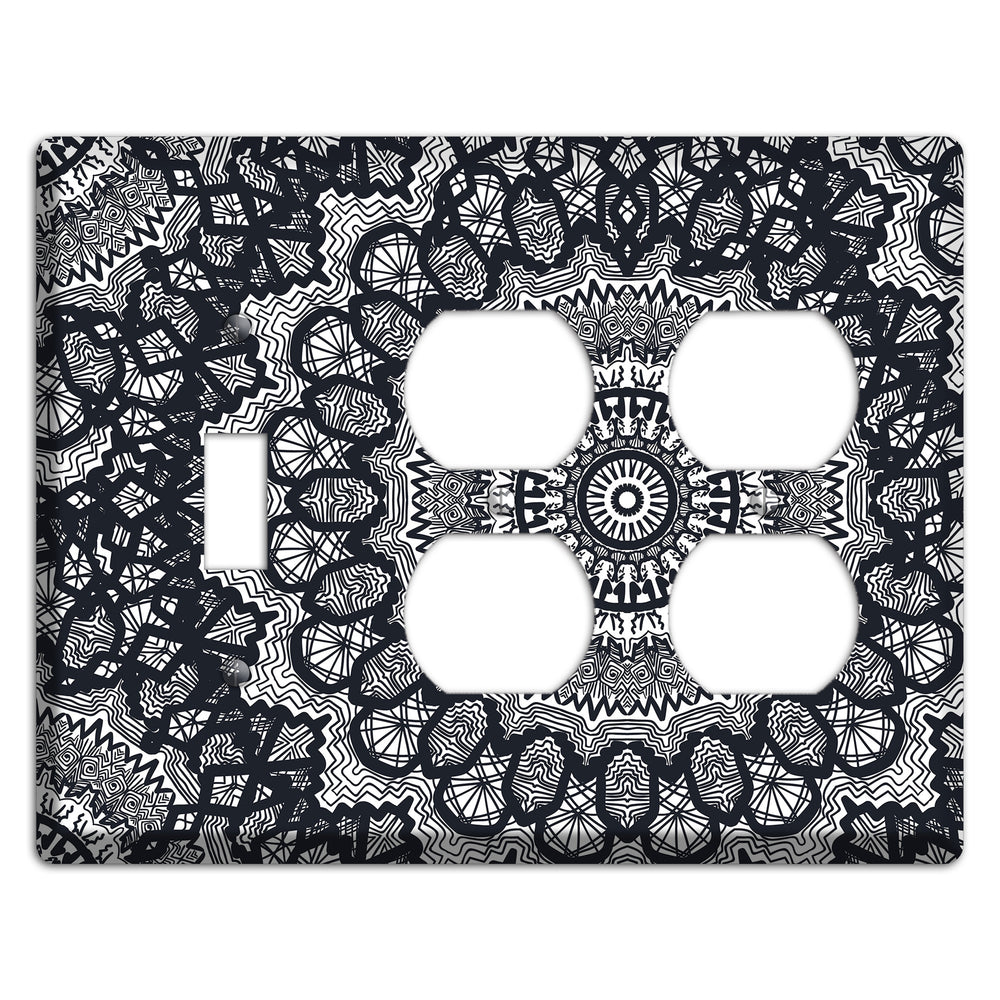 Mandala Black and White Style T Cover Plates Toggle / 2 Duplex Wallplate