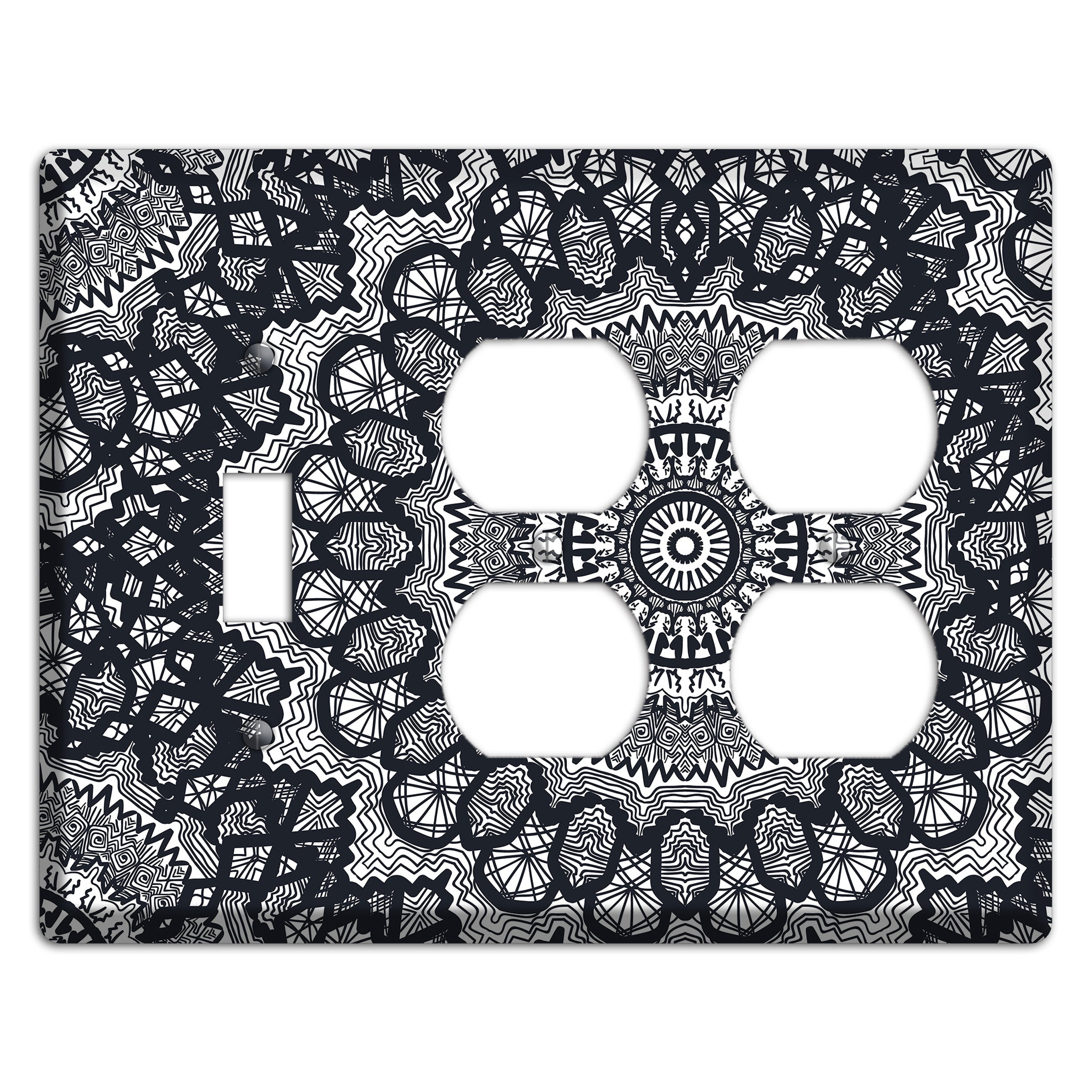 Mandala Black and White Style T Cover Plates Toggle / 2 Duplex Wallplate