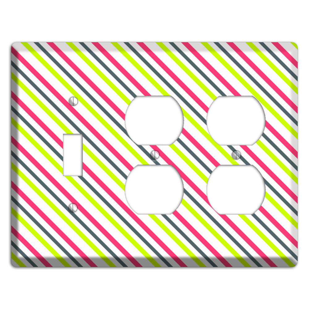 Fuschia and Lime Angled Stripe Toggle / 2 Duplex Wallplate