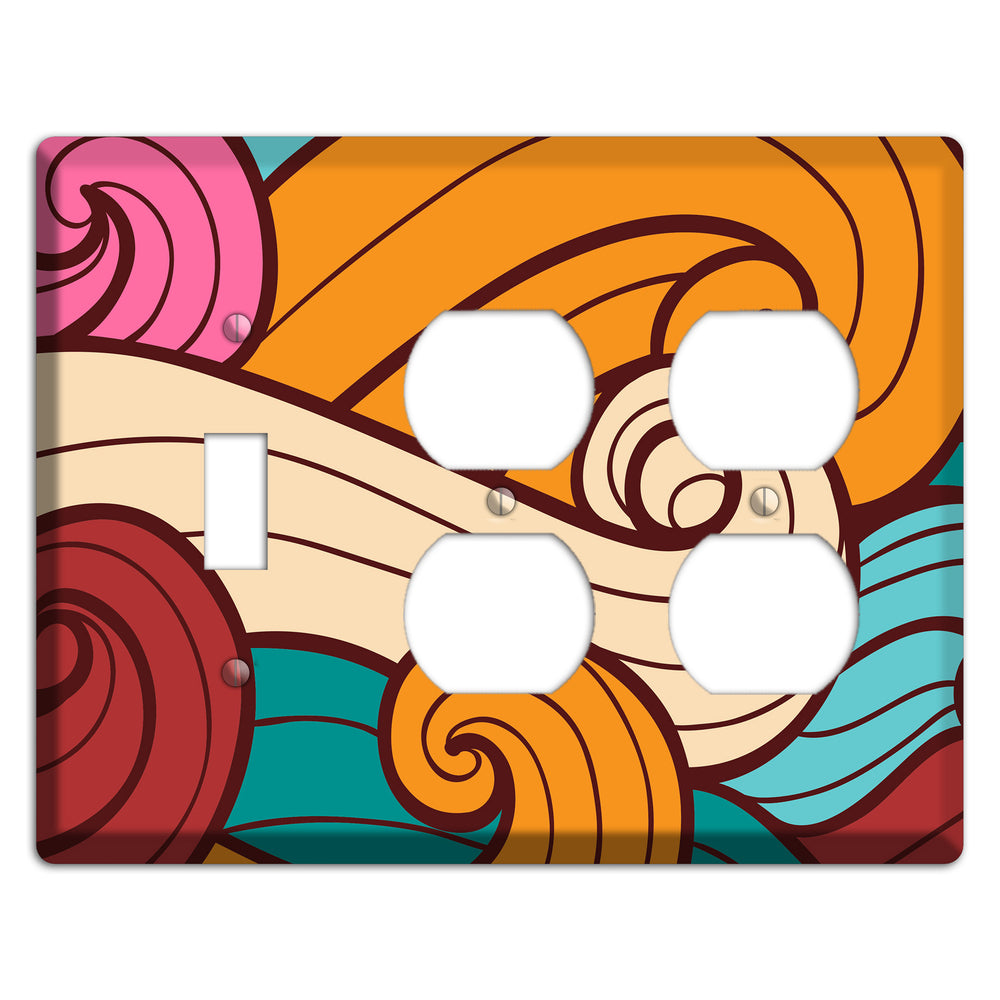 Abstract Curl Red & Cream Toggle / 2 Duplex Wallplate