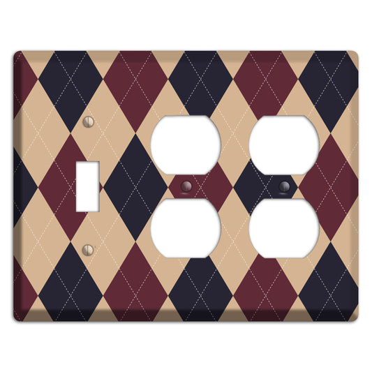Brown and Tan Argyle Toggle / 2 Duplex Wallplate