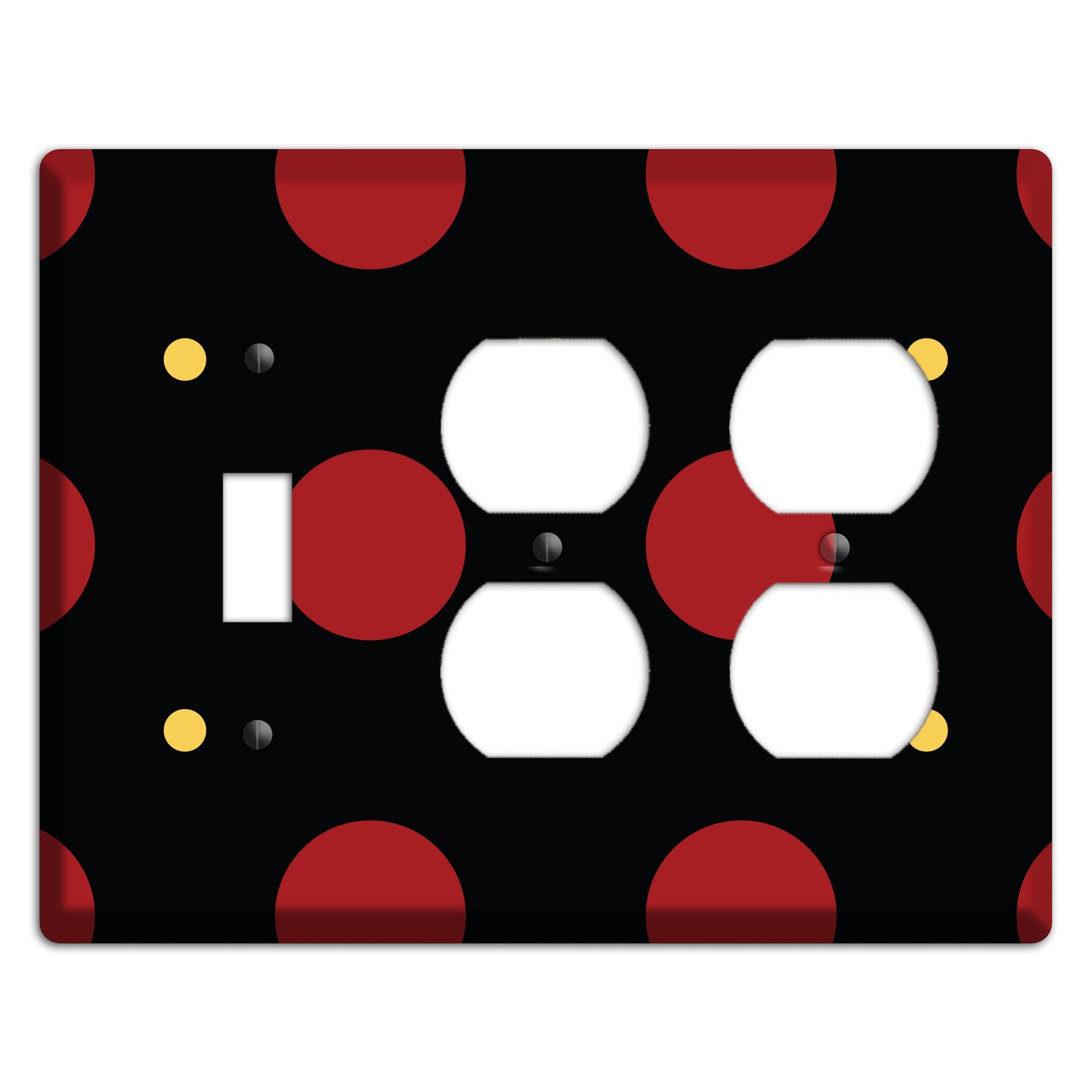Black with Red and Yellow Multi Tiled Medium Dots Toggle / 2 Duplex Wallplate
